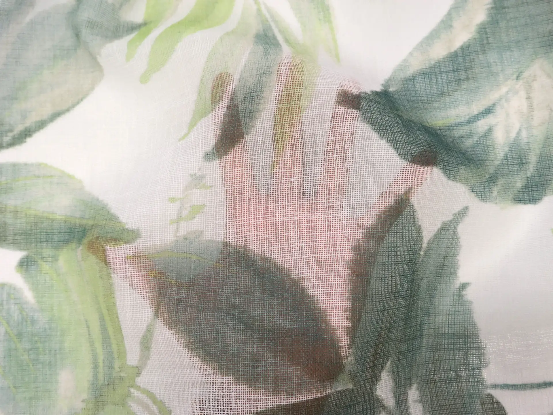 Polyester Gauze with Tropical Leaves Print 