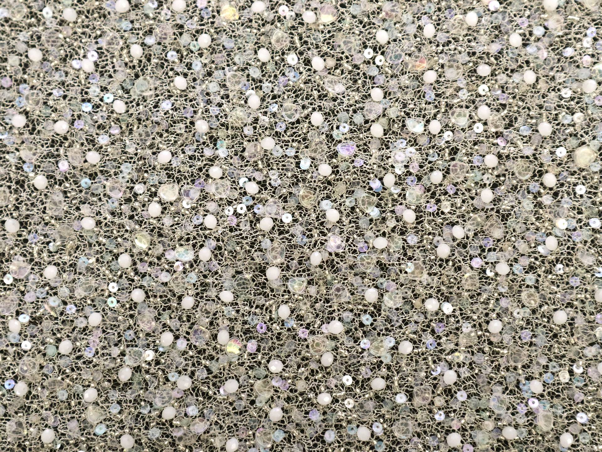 Novelty Beads and Sequins on Metallic Netting in Ivory 