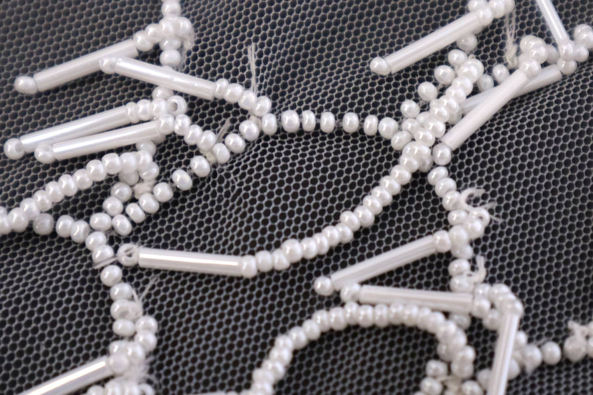 Novelty Beaded Tulle with Art Deco Motif in White