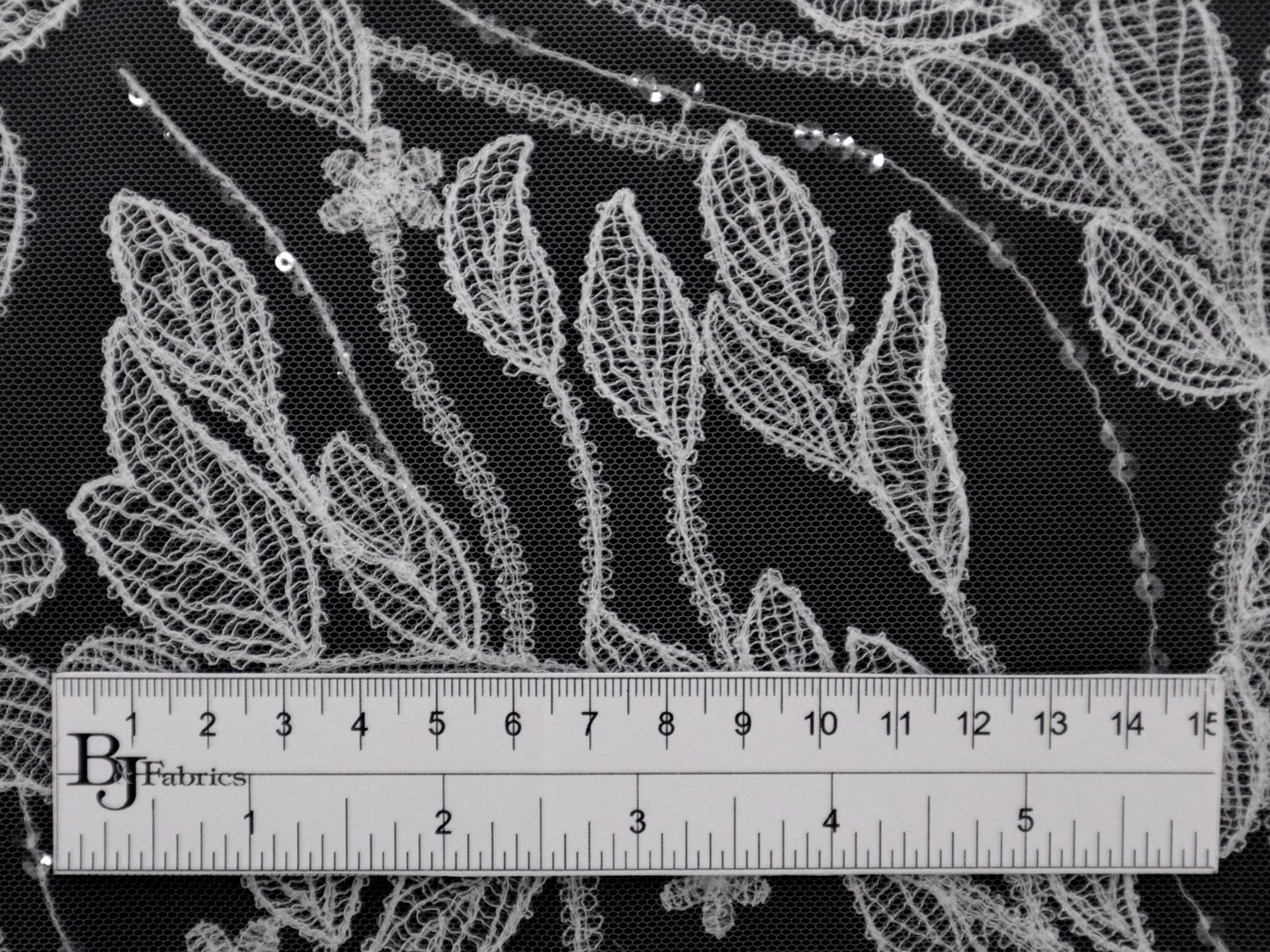 Embroidered Tulle with Botanicals and Sequins Accents in Ivory