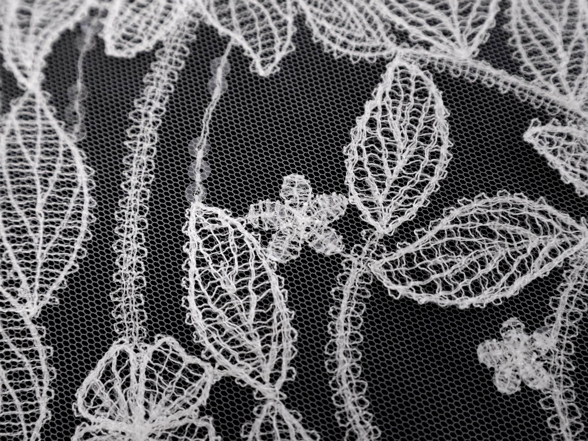 Embroidered Tulle with Botanicals and Sequins Accents in Ivory