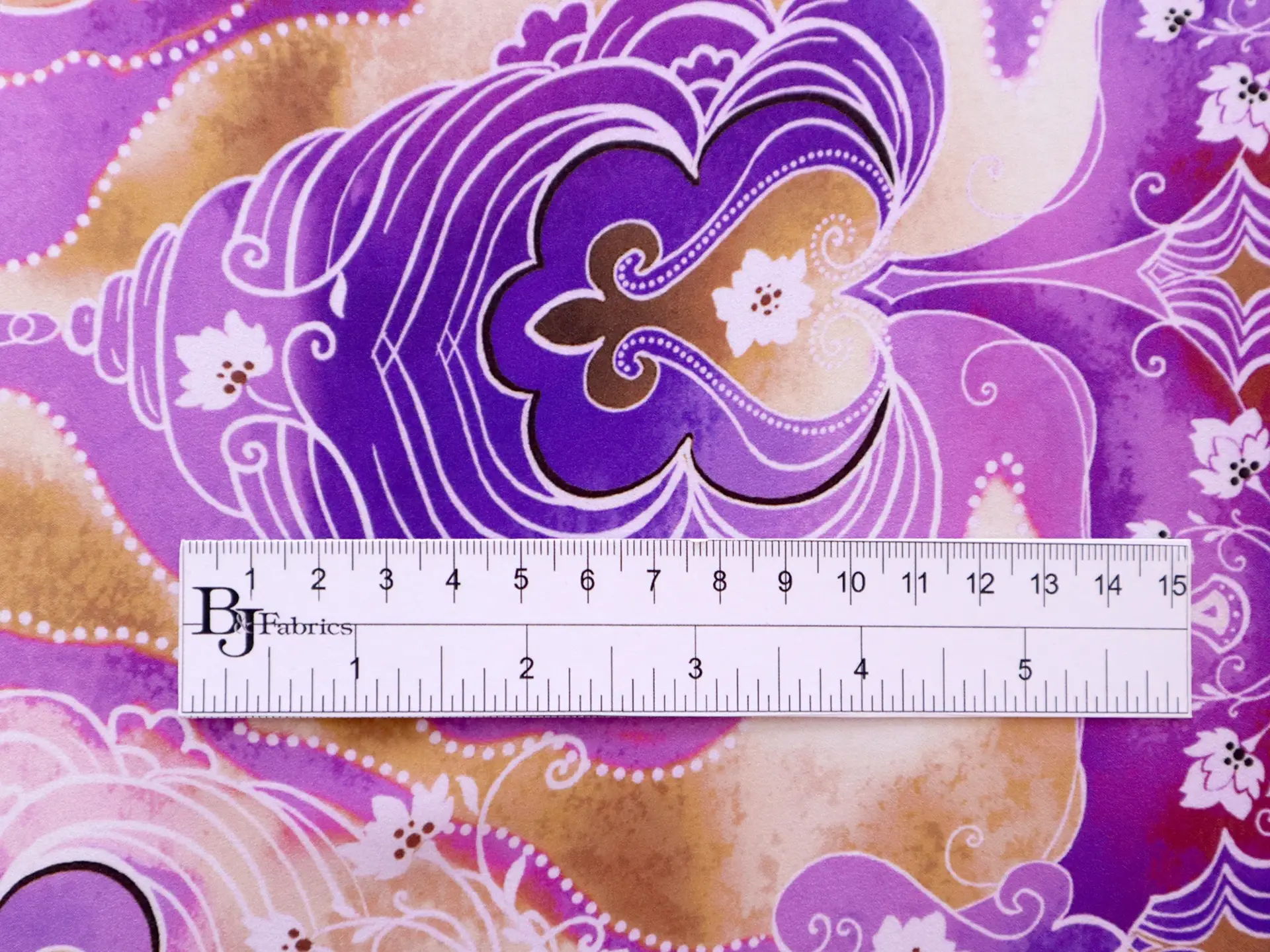 Silk Charmeuse with Psychedelic Print Paisley On White Yellow Purple Background