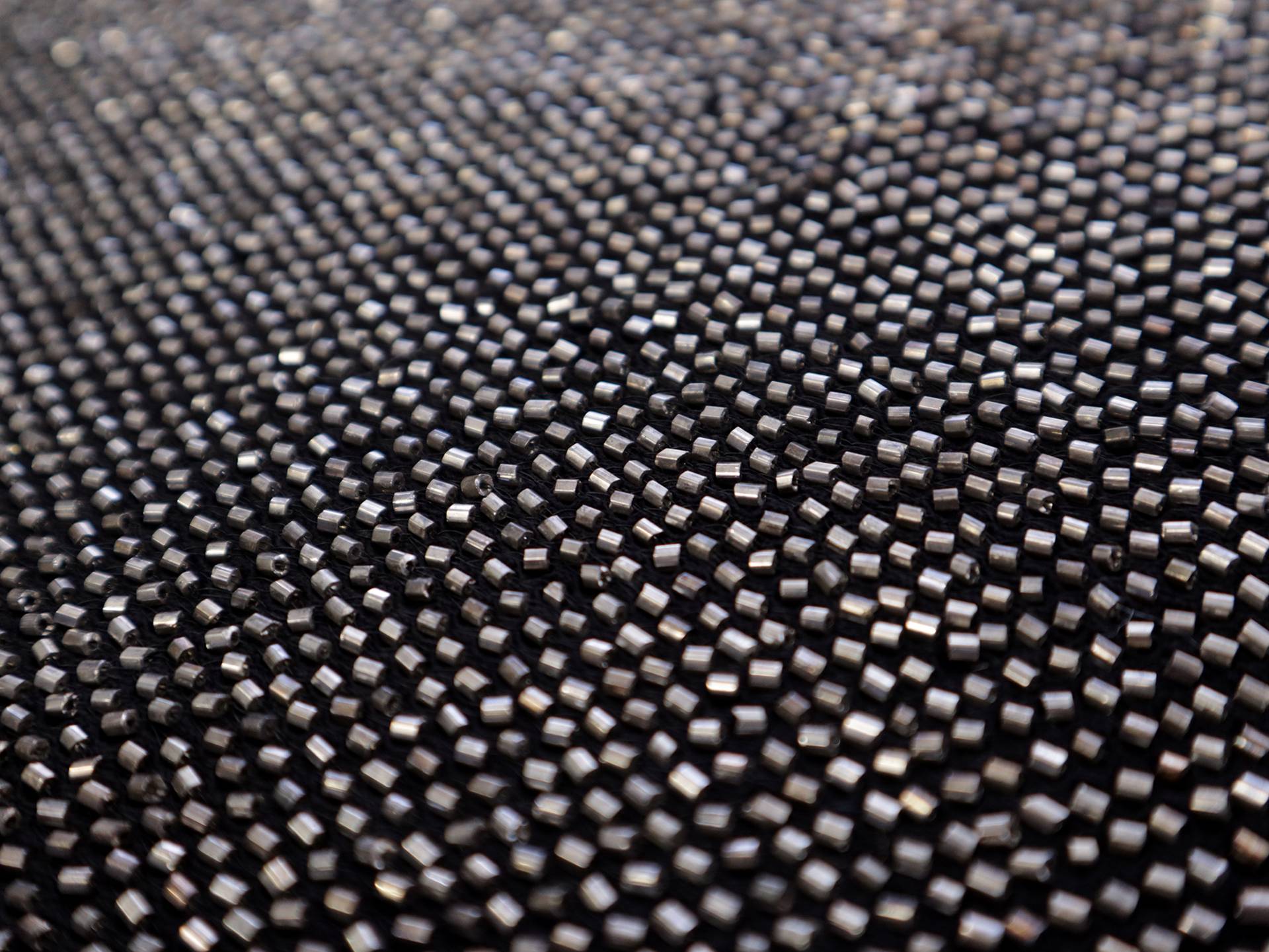 Bugle Beads on Cotton Mesh in Silver