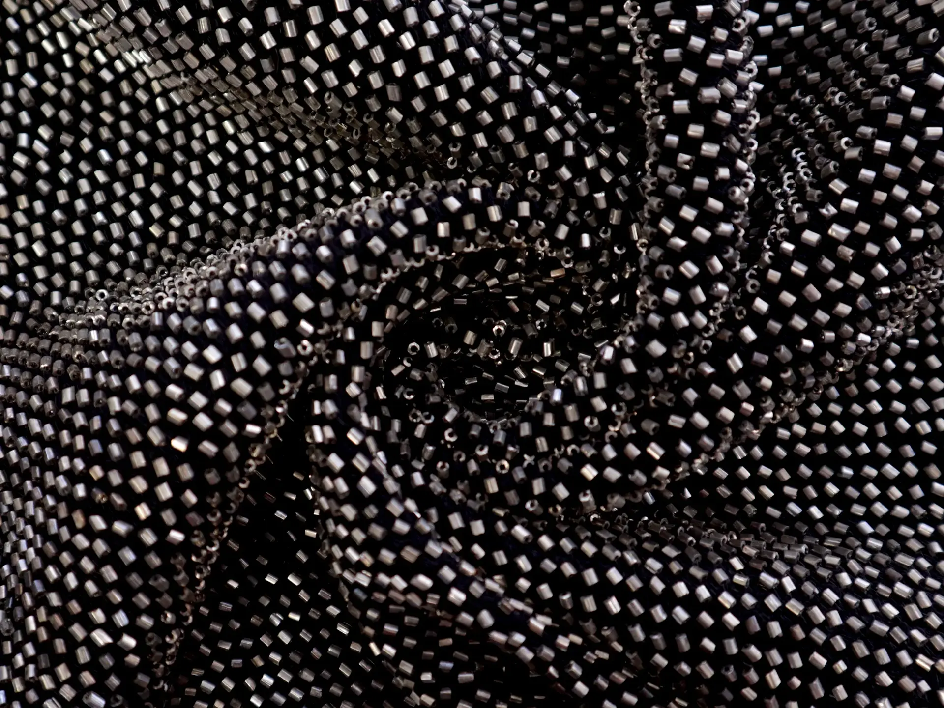 Bugle Beads on Cotton Mesh in Silver