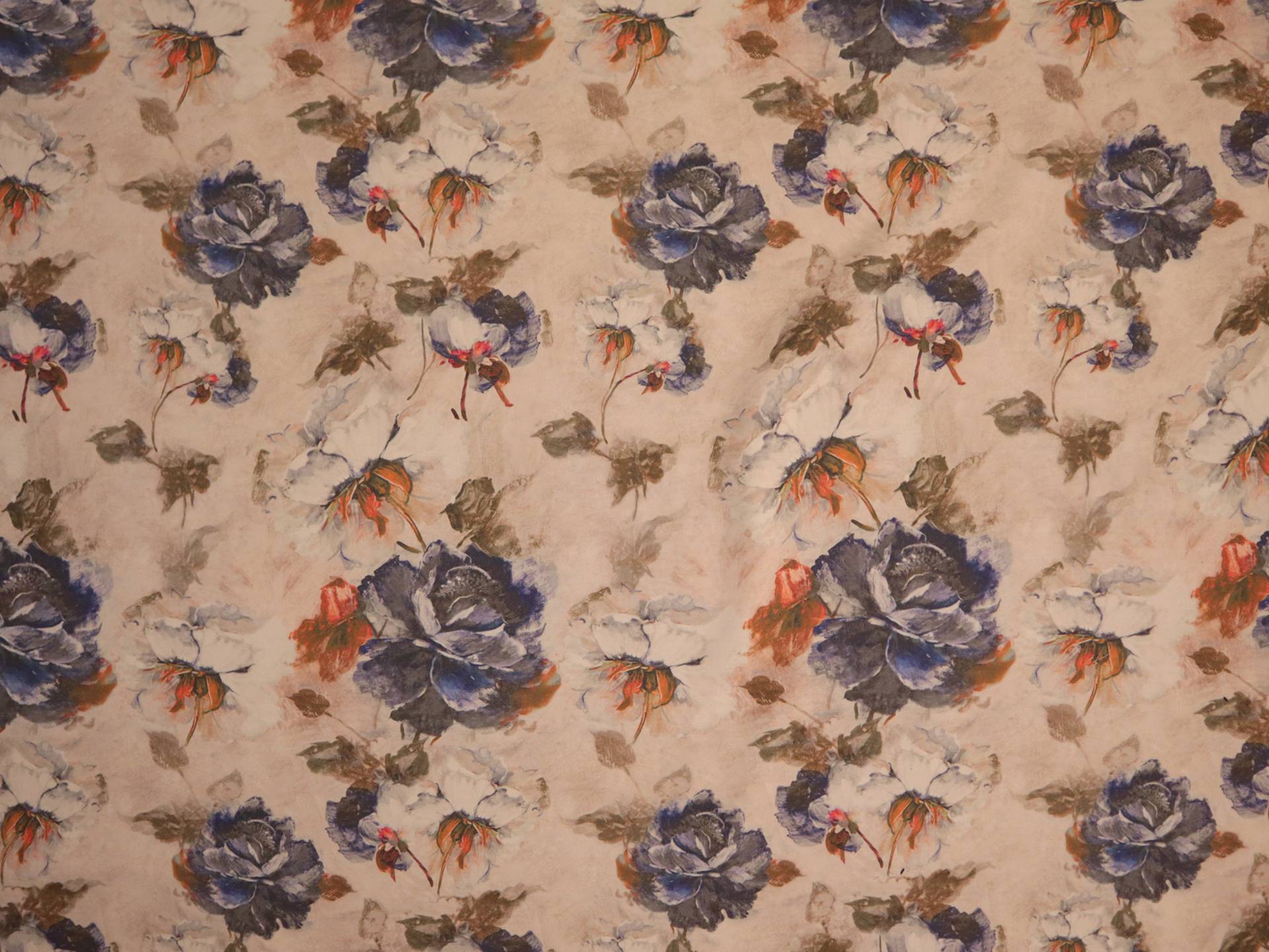 Printed Silk and Wool Crepe with Floral Pattern