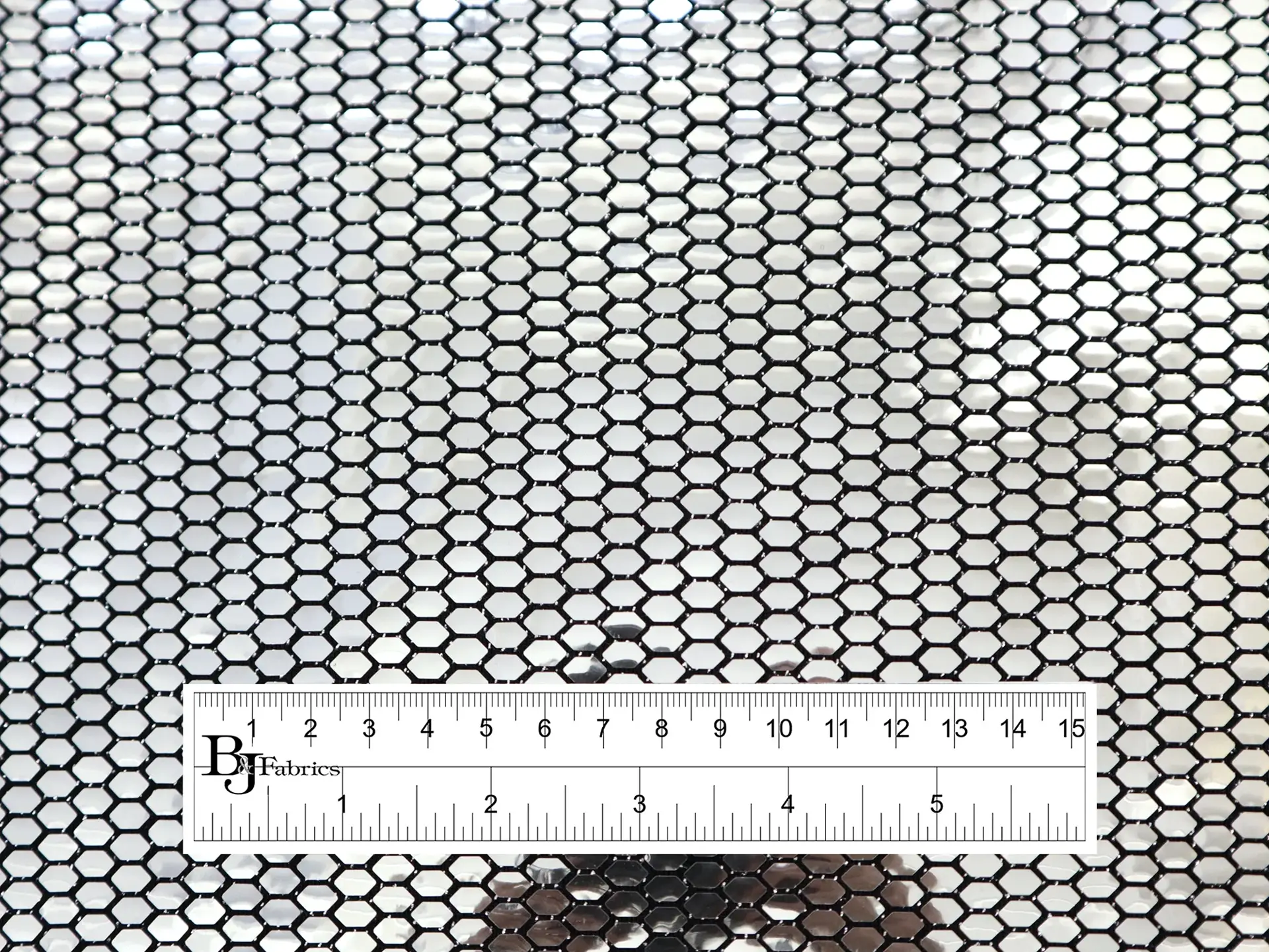 Metallic Silver Hexagons on Rayon Blend Jersey