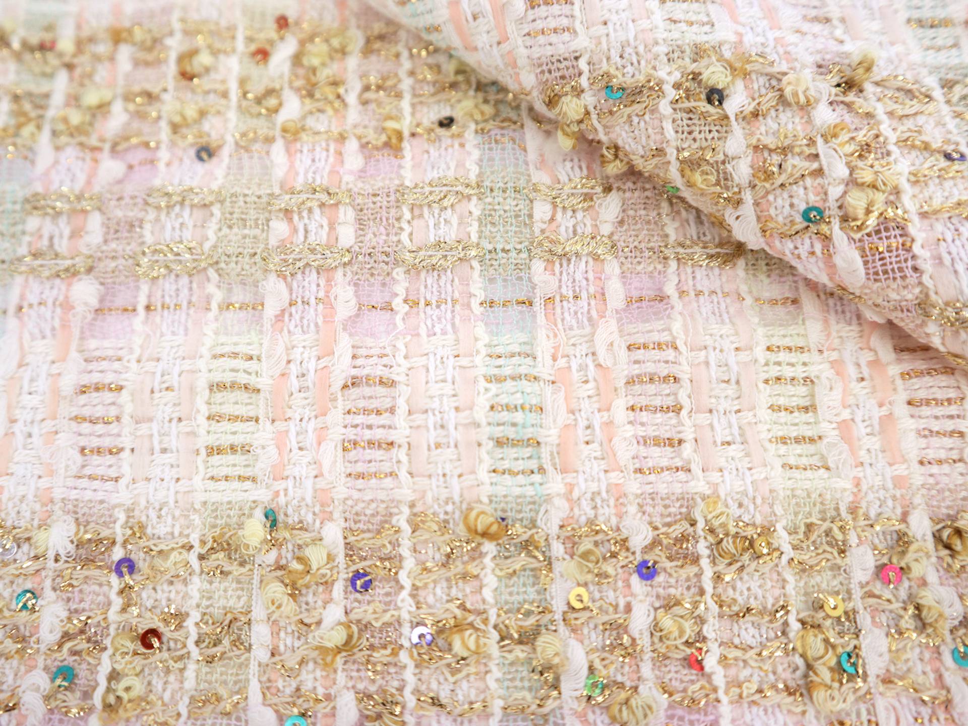 Couture Metallic Tweed in Multi Pastels & Gold