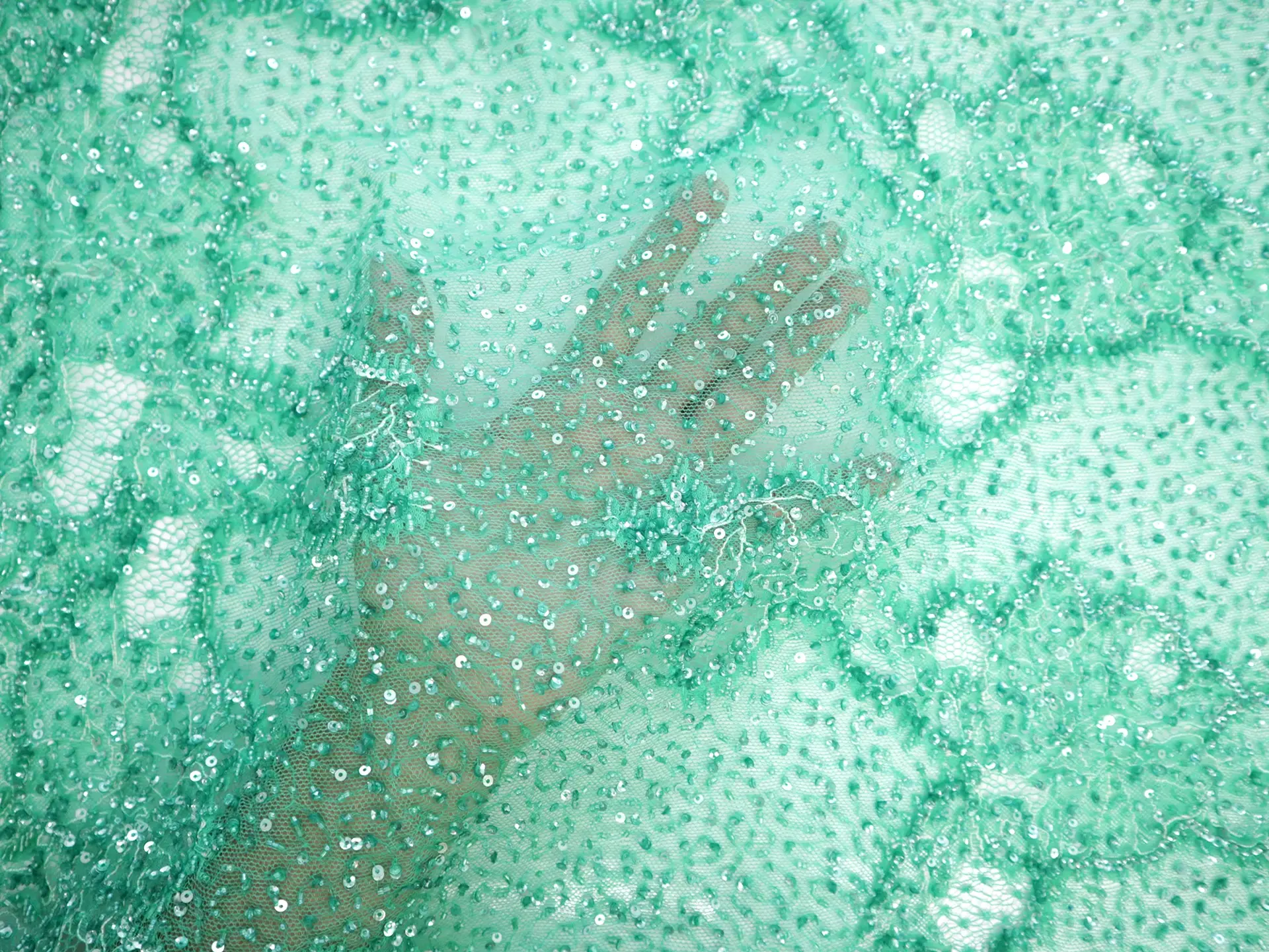 Beaded Chantilly Lace in Jade