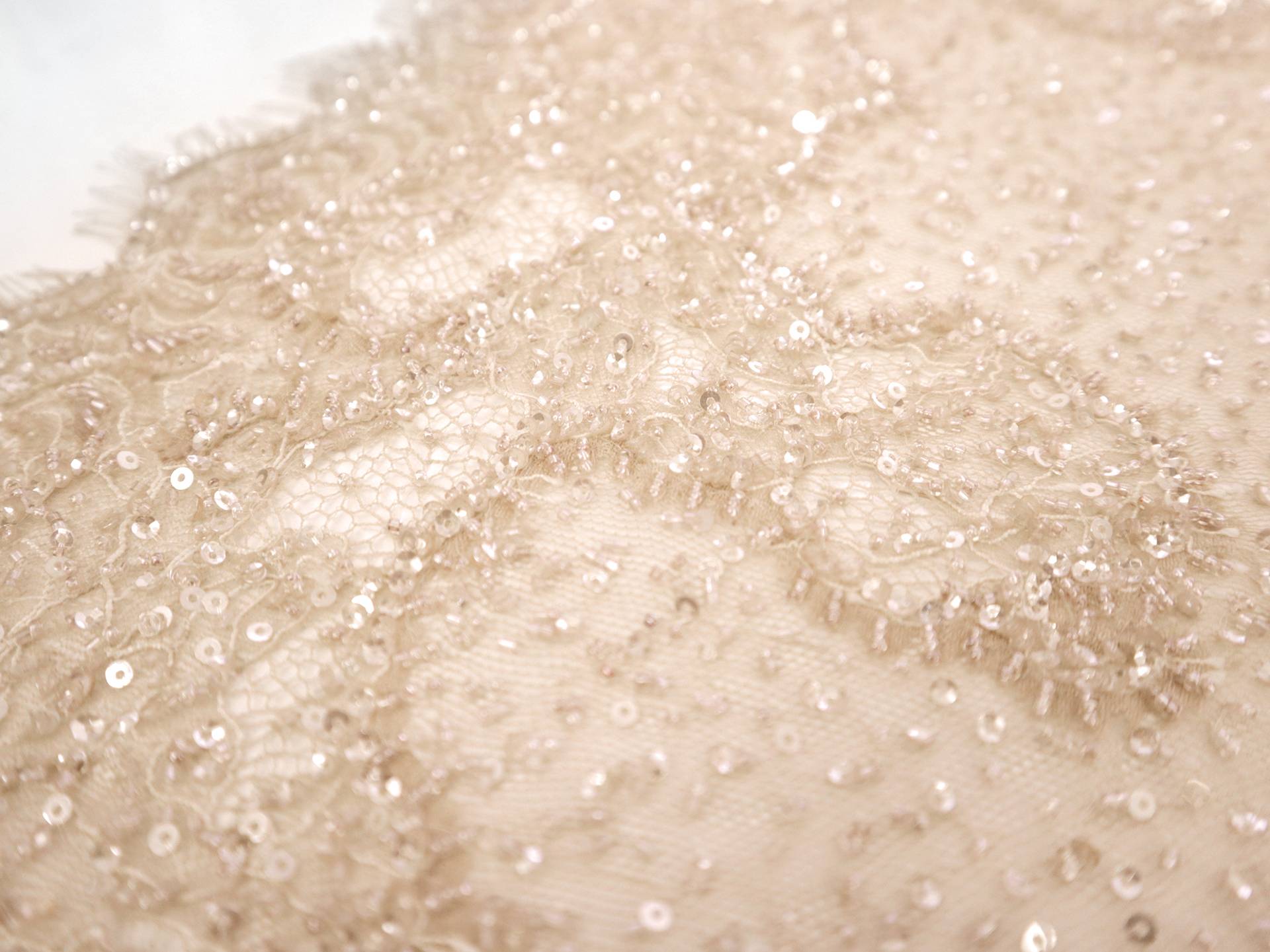 Beaded Chantilly Lace in Light Nude 