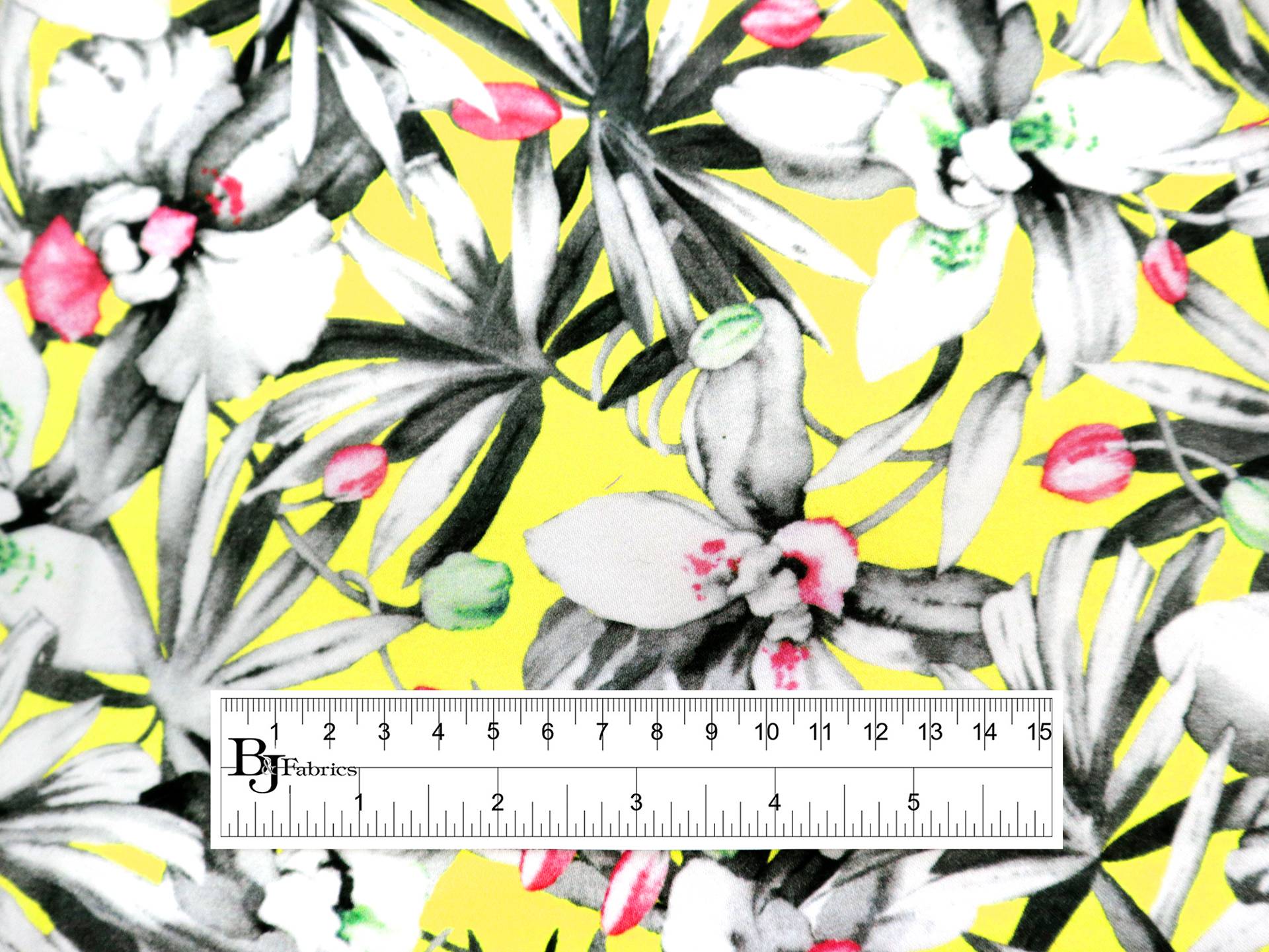 Cotton Sateen Tropical Print in Neon Yellow
