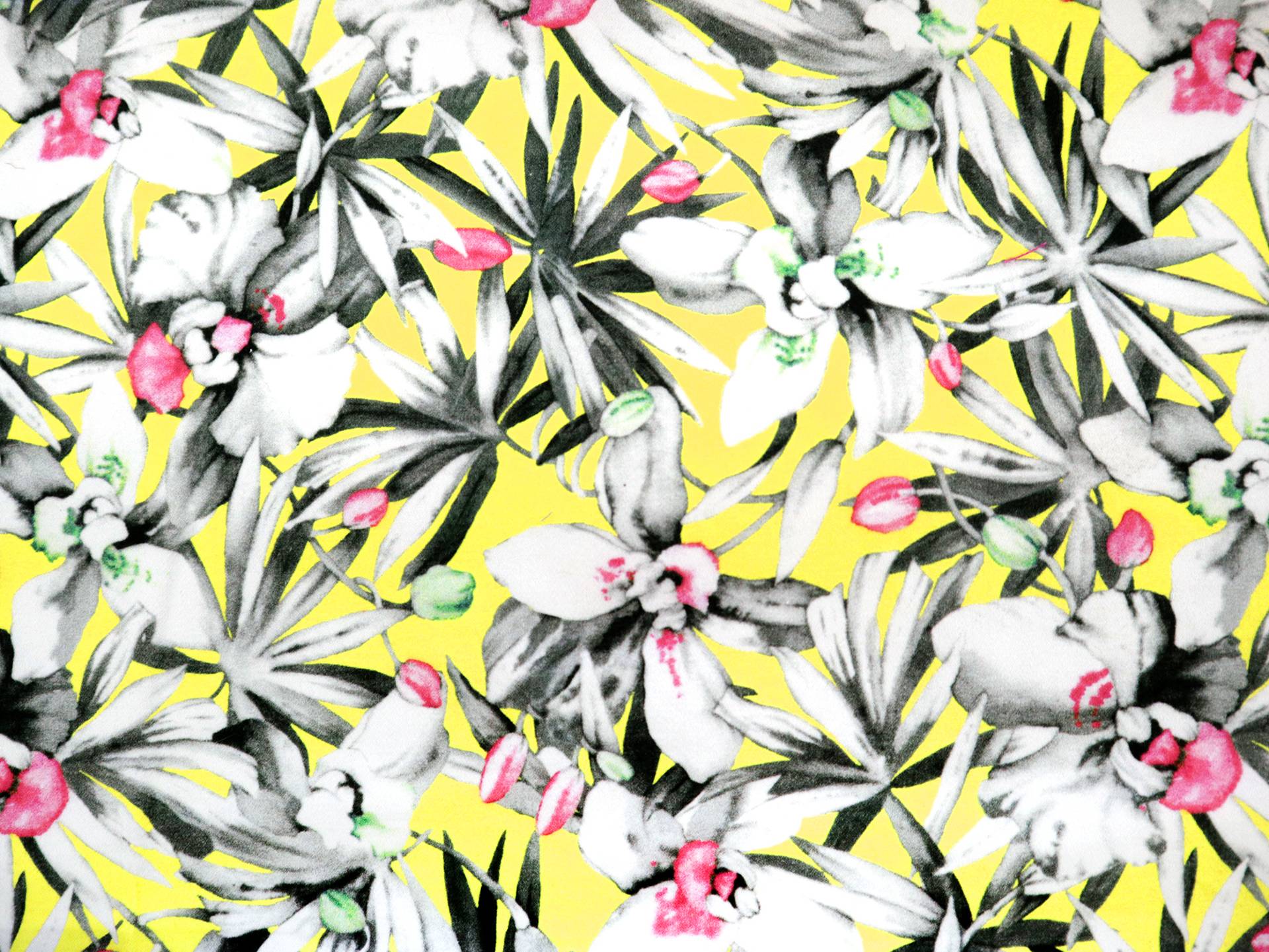 Cotton Sateen Tropical Print in Neon Yellow