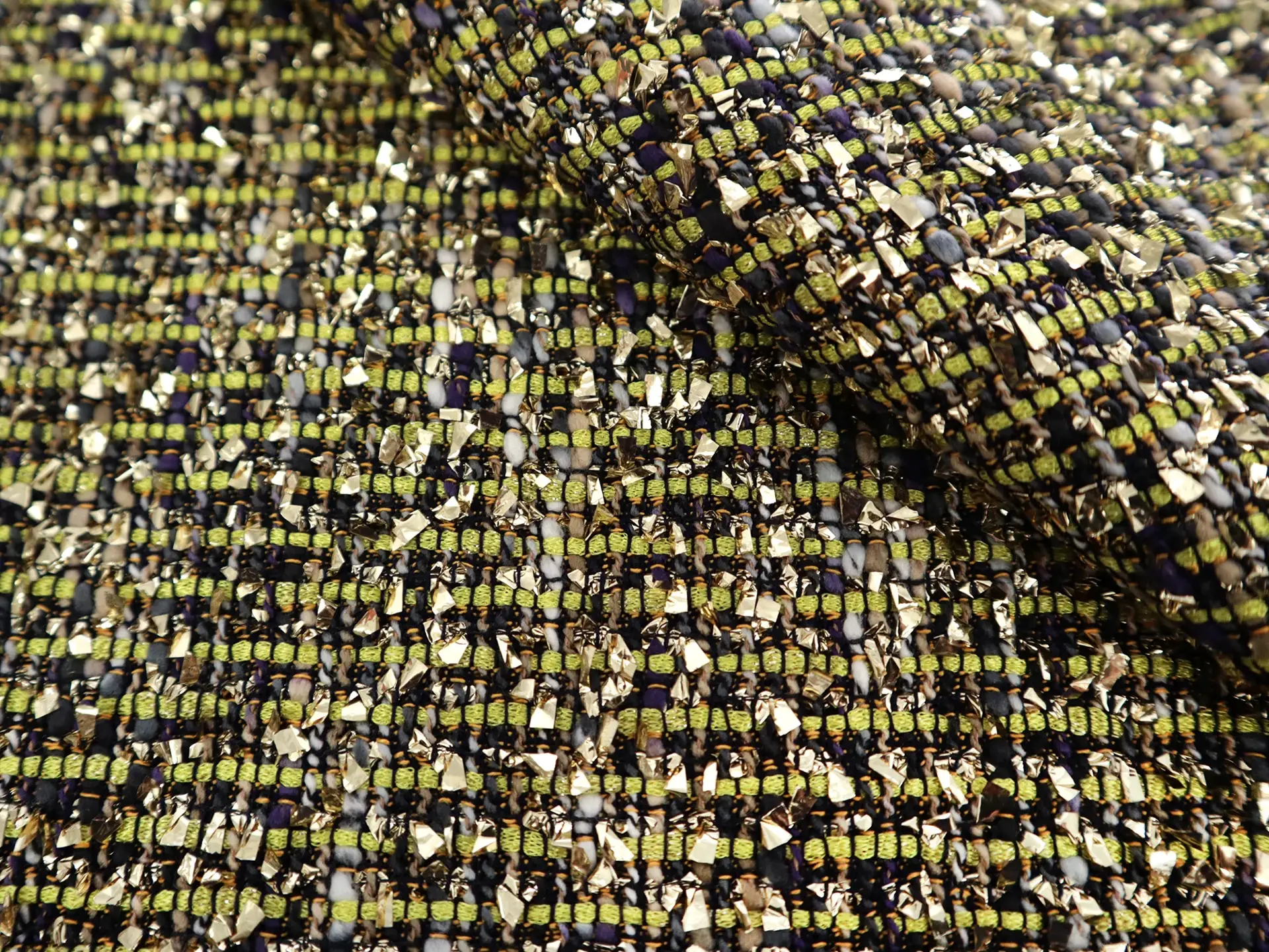 Metallic Tweed in Lime & Gold Multi