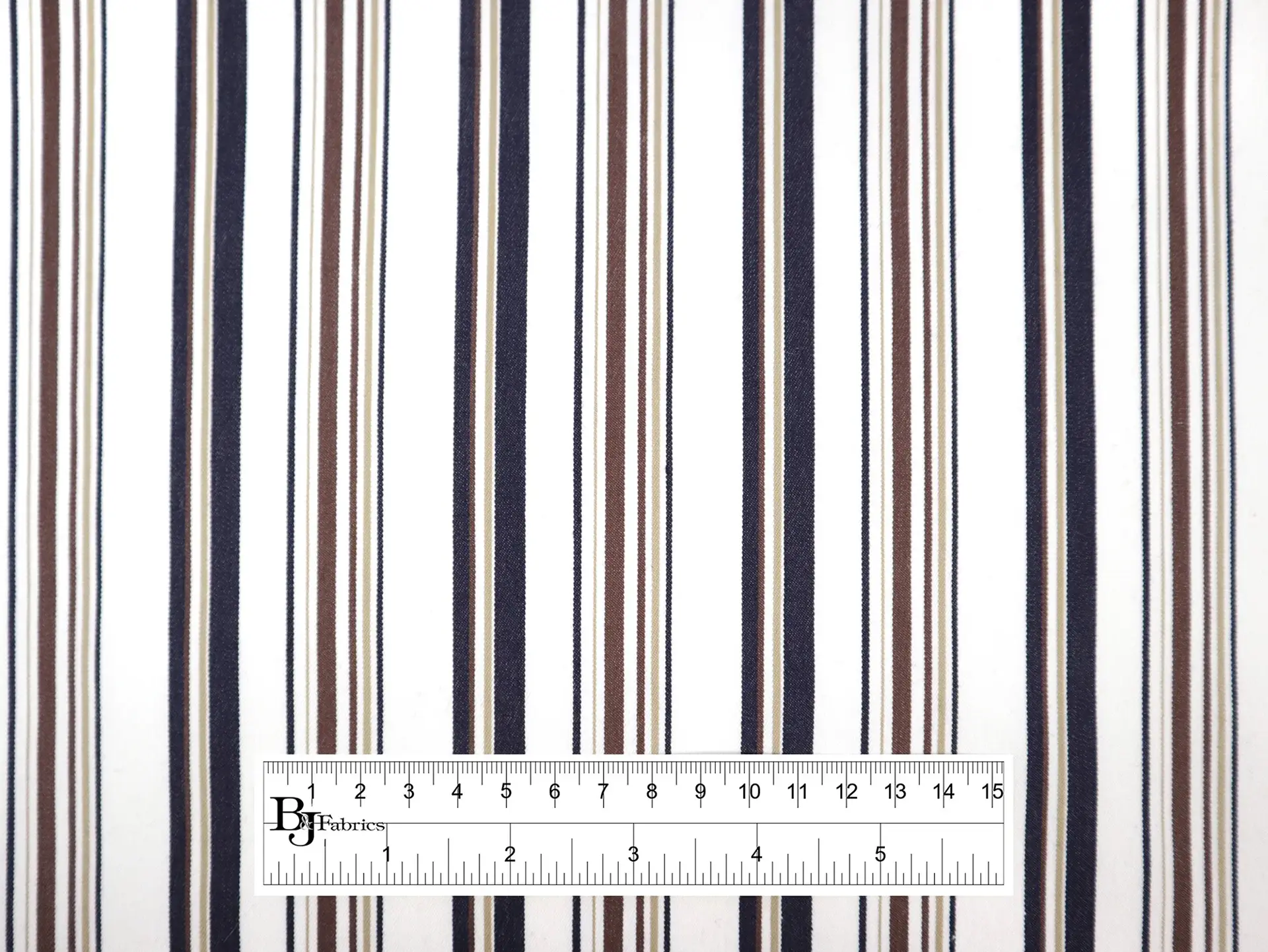 Stretch Cotton Twill Stripe in Navy, Brown and White