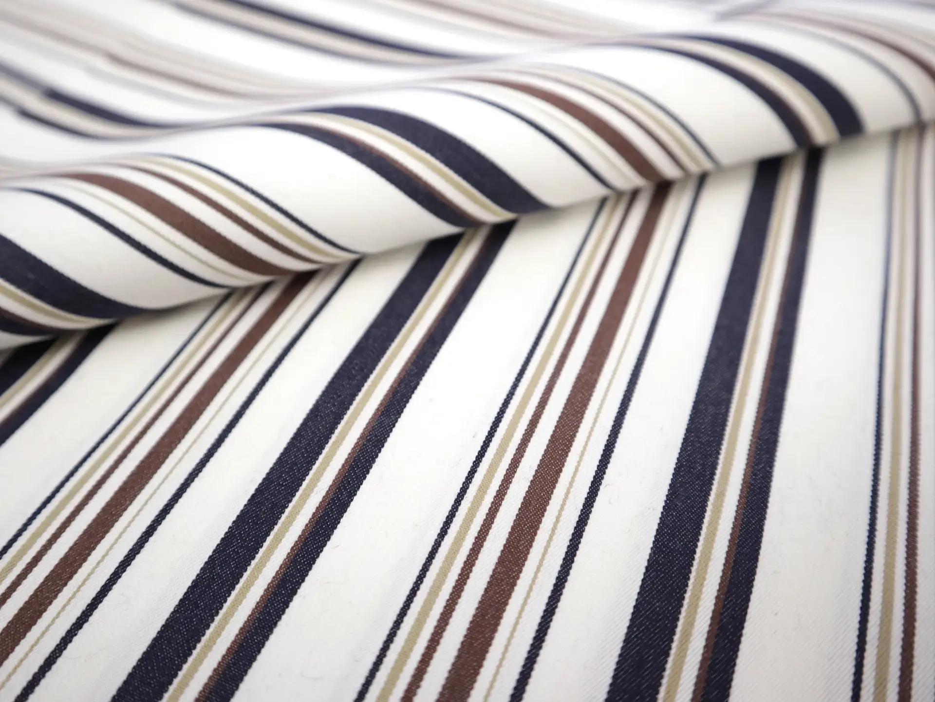 Stretch Cotton Twill Stripe in Navy, Brown and White