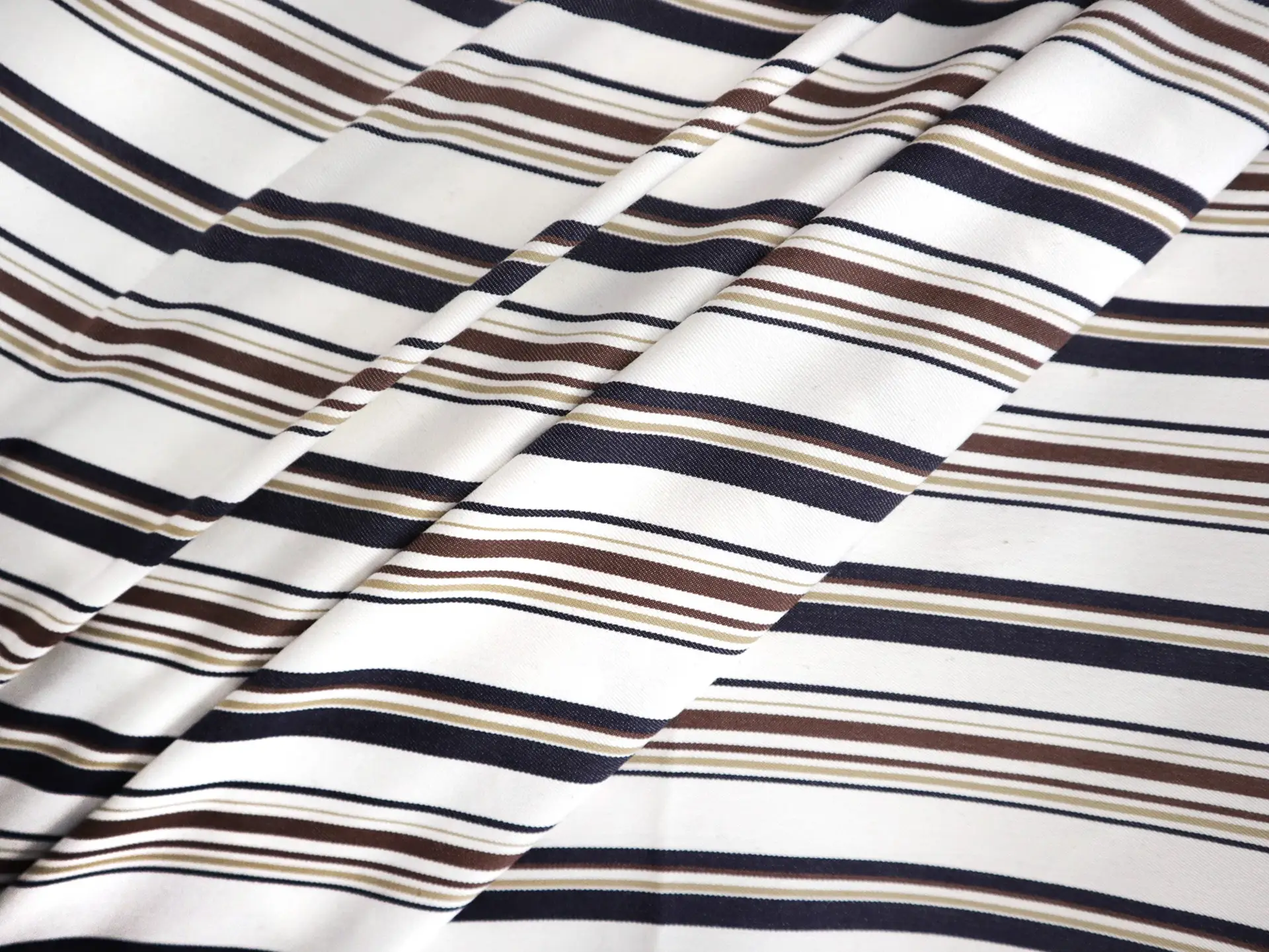 Stretch Cotton Twill Stripe in Navy, Brown and White