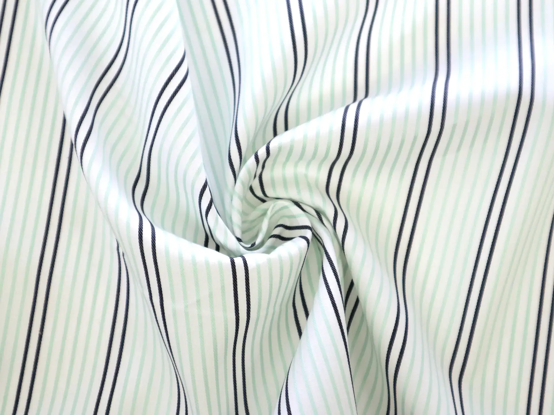 Cotton Woven Satin Rope Stripe in Mint & Black
