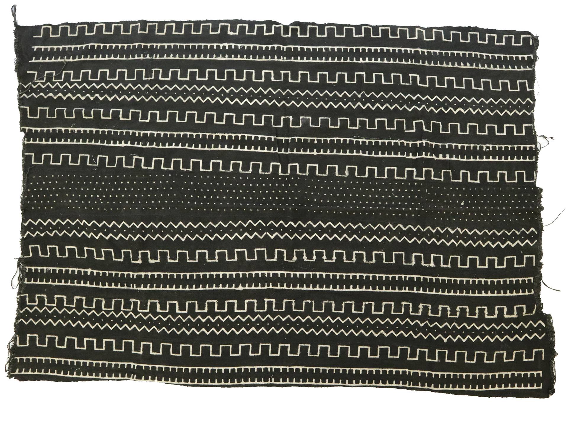 Cotton Mud Cloth Panel in Black Geometric Stripes