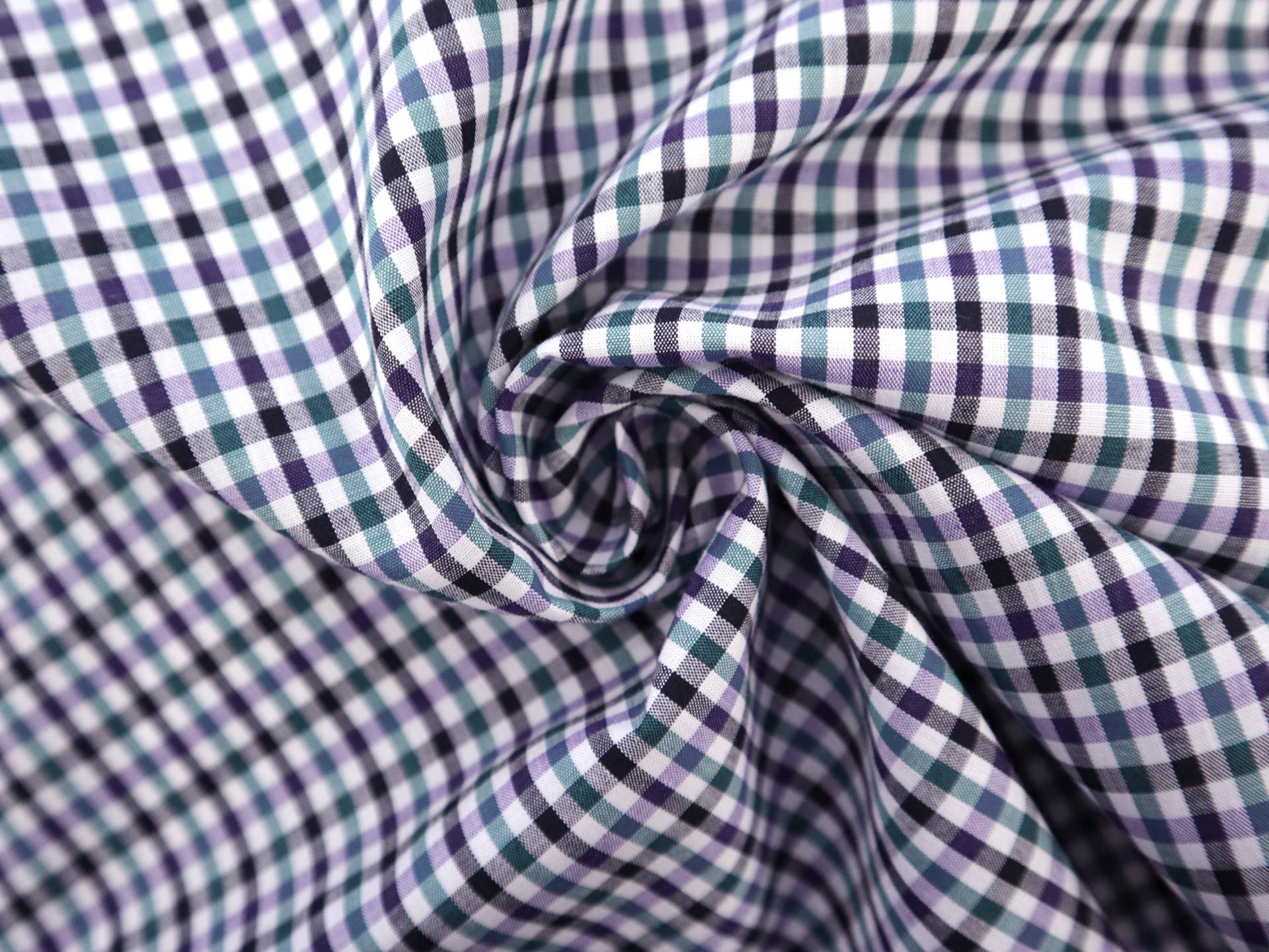1/8" Cotton Gingham in Black, Lilac & Green