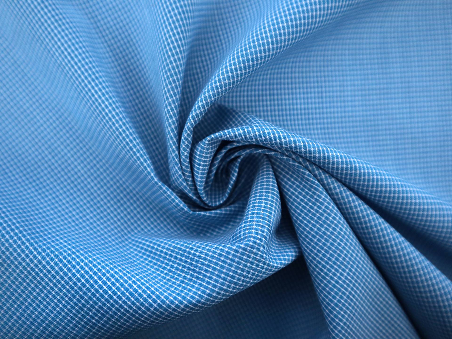Stretch Cotton Martinique Check in Caribbean Blue