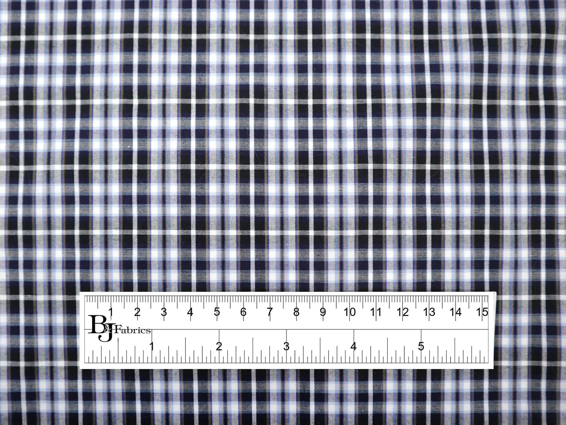 Cotton Plaid Shirting in Black, White & Blue
