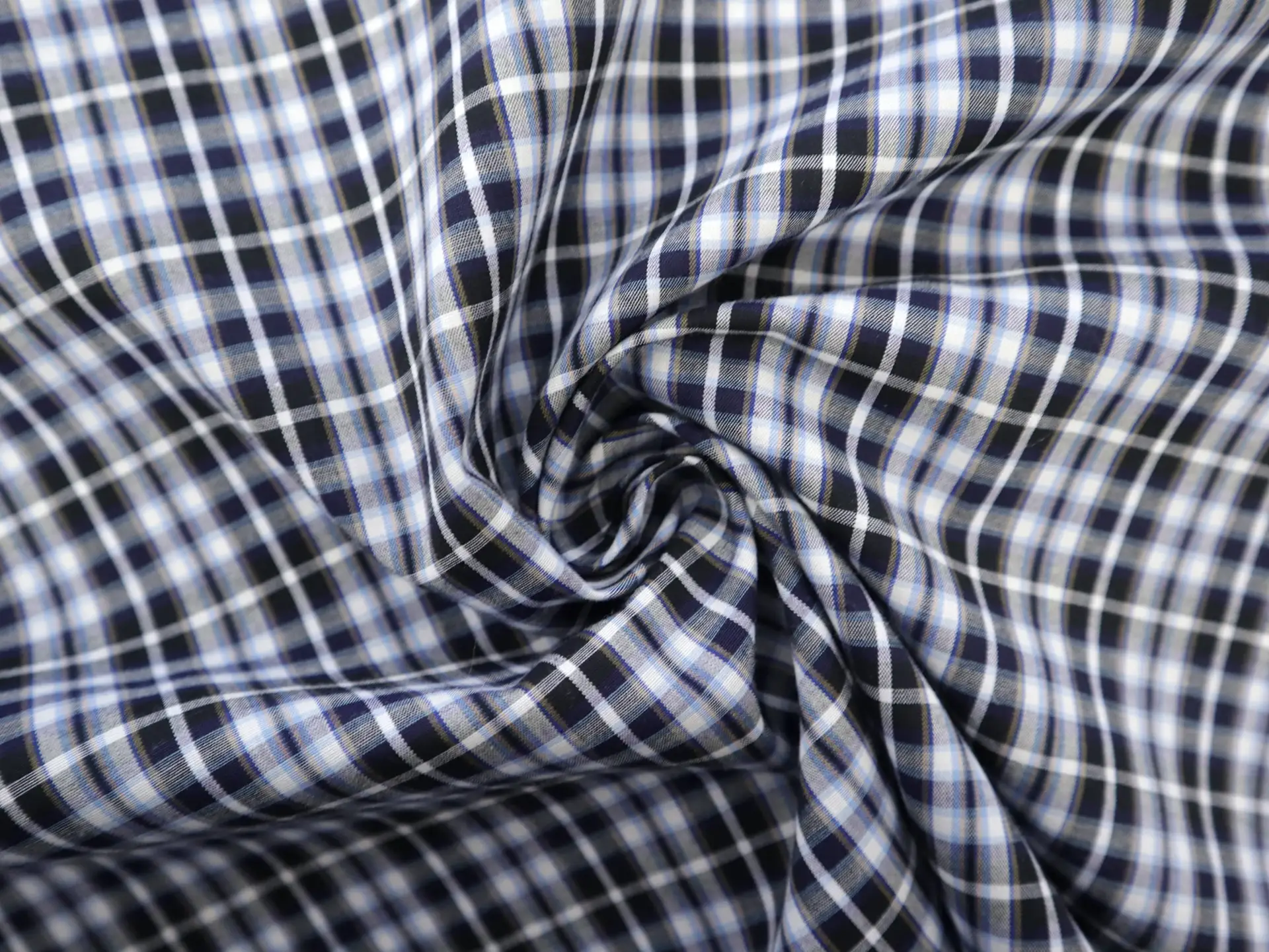 Cotton Plaid Shirting in Black, White & Blue