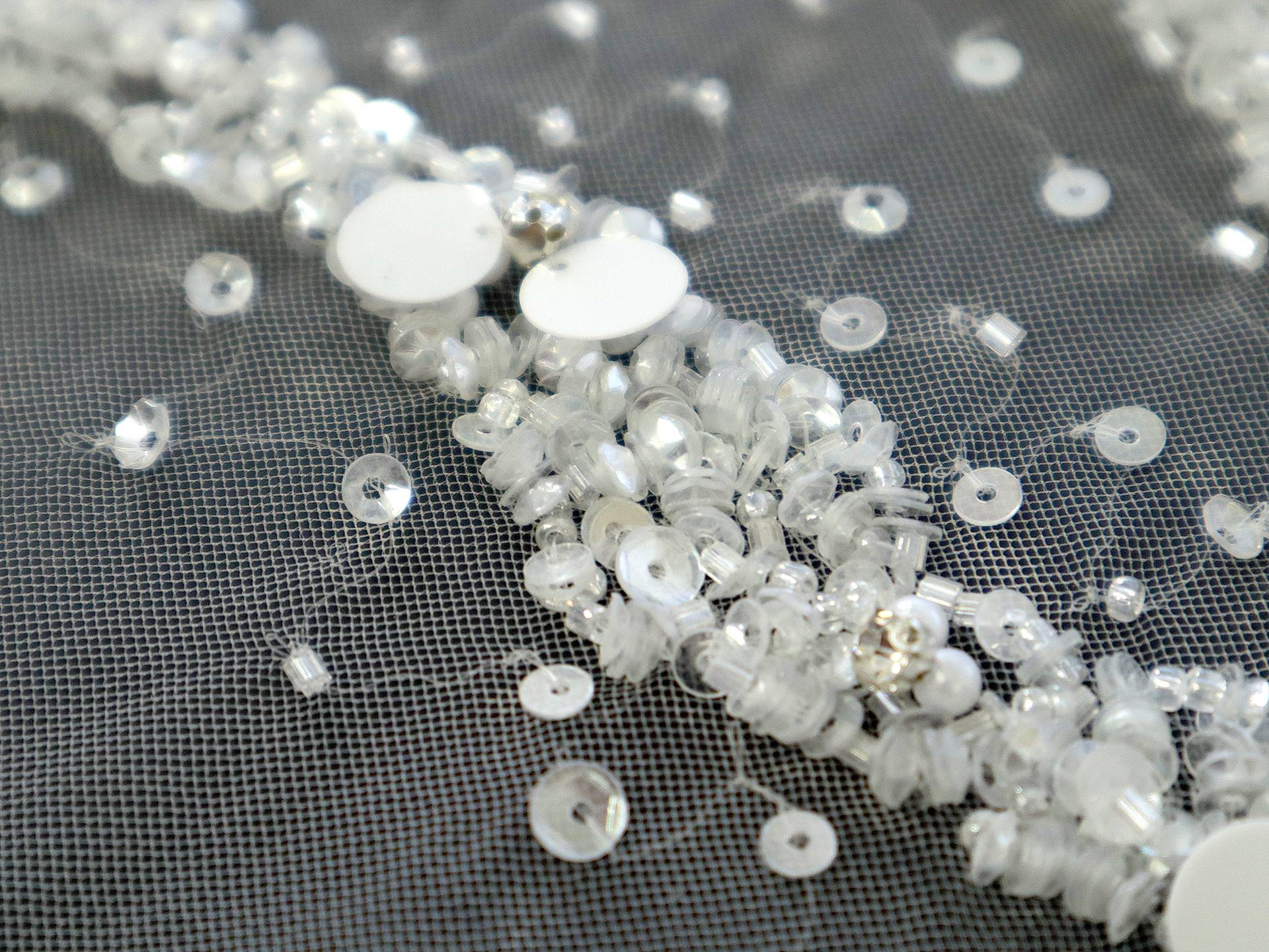 Beaded Tulle in Ivory