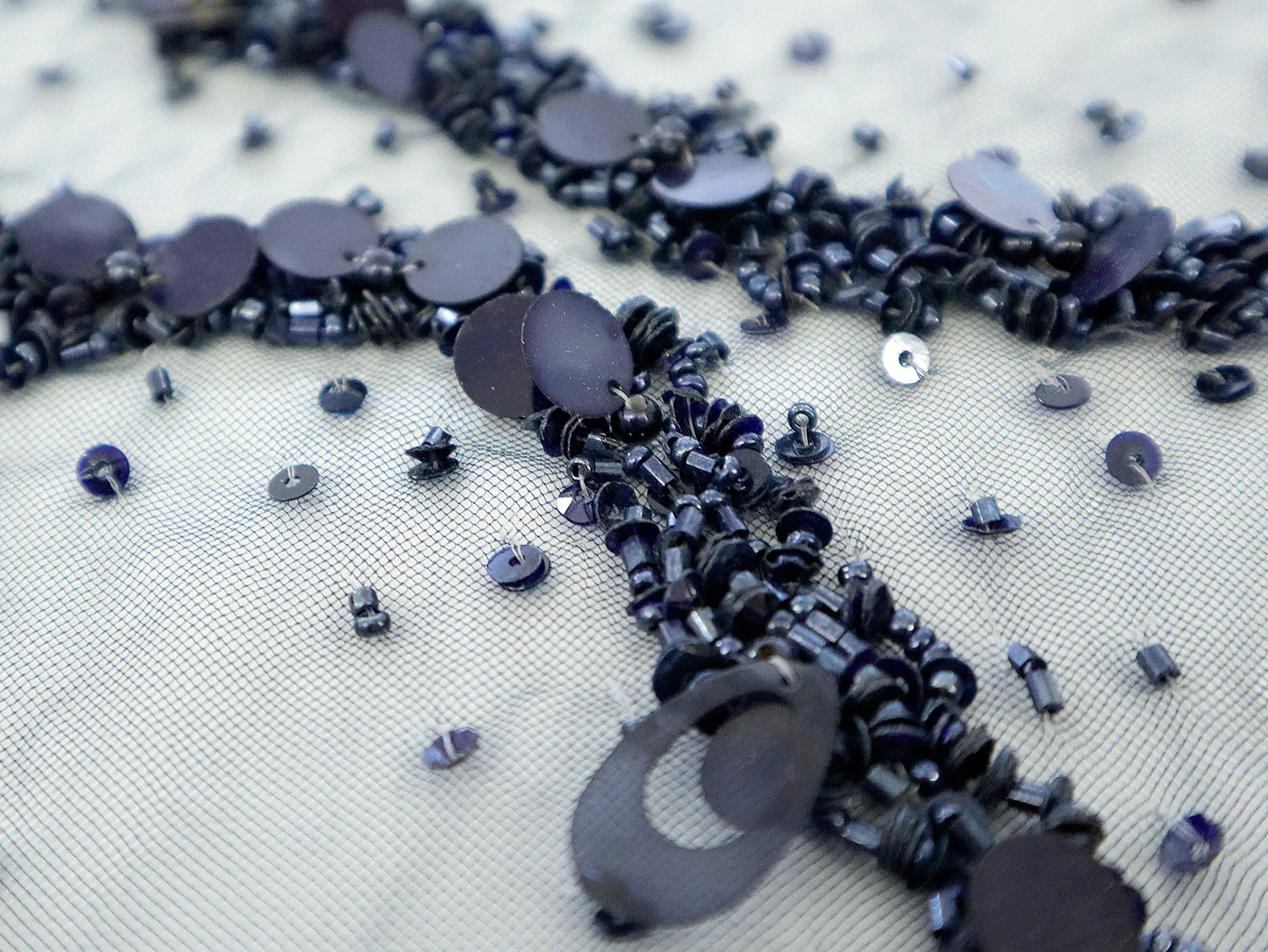 Beaded Tulle in Navy
