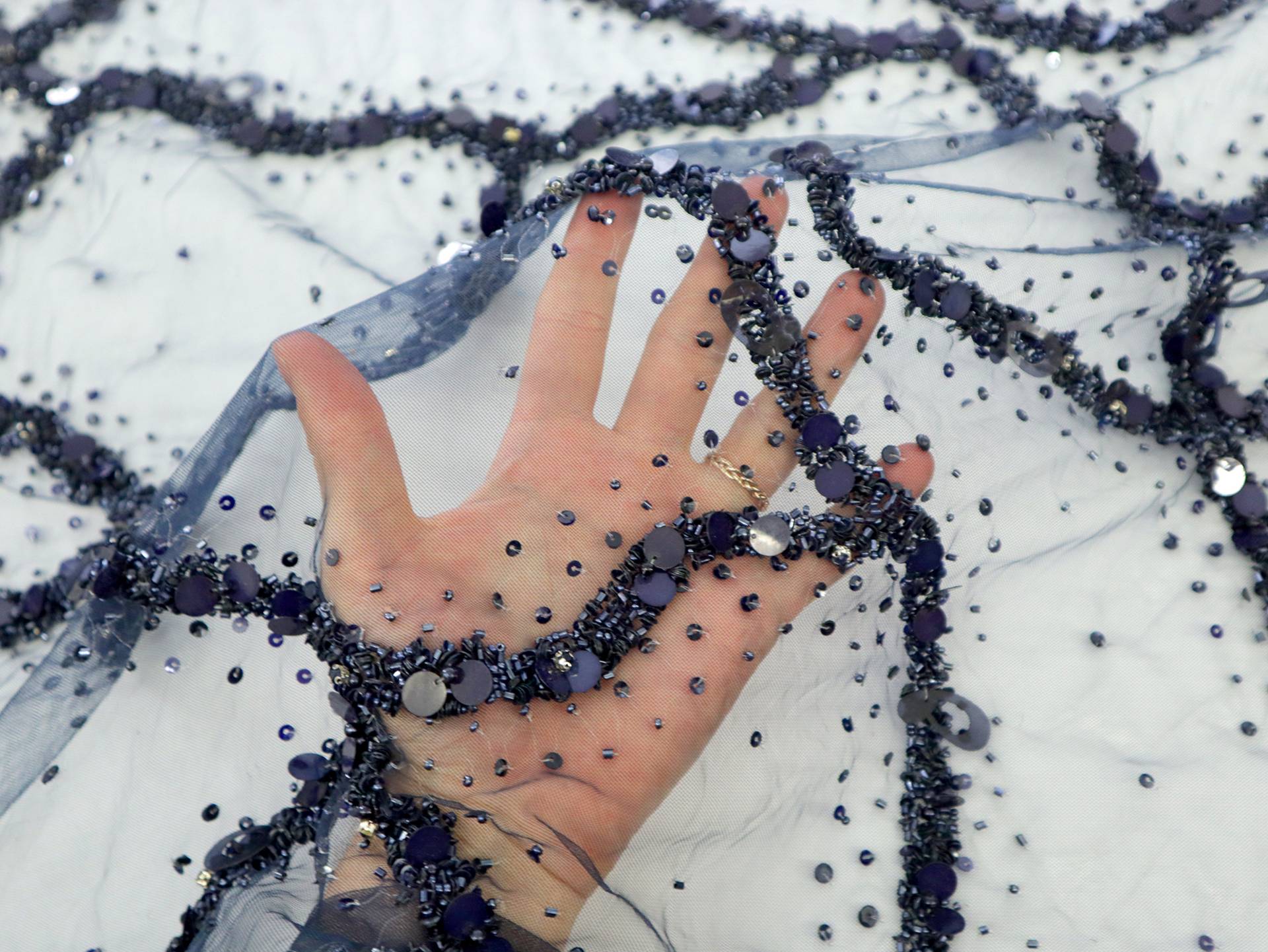 Beaded Tulle in Navy