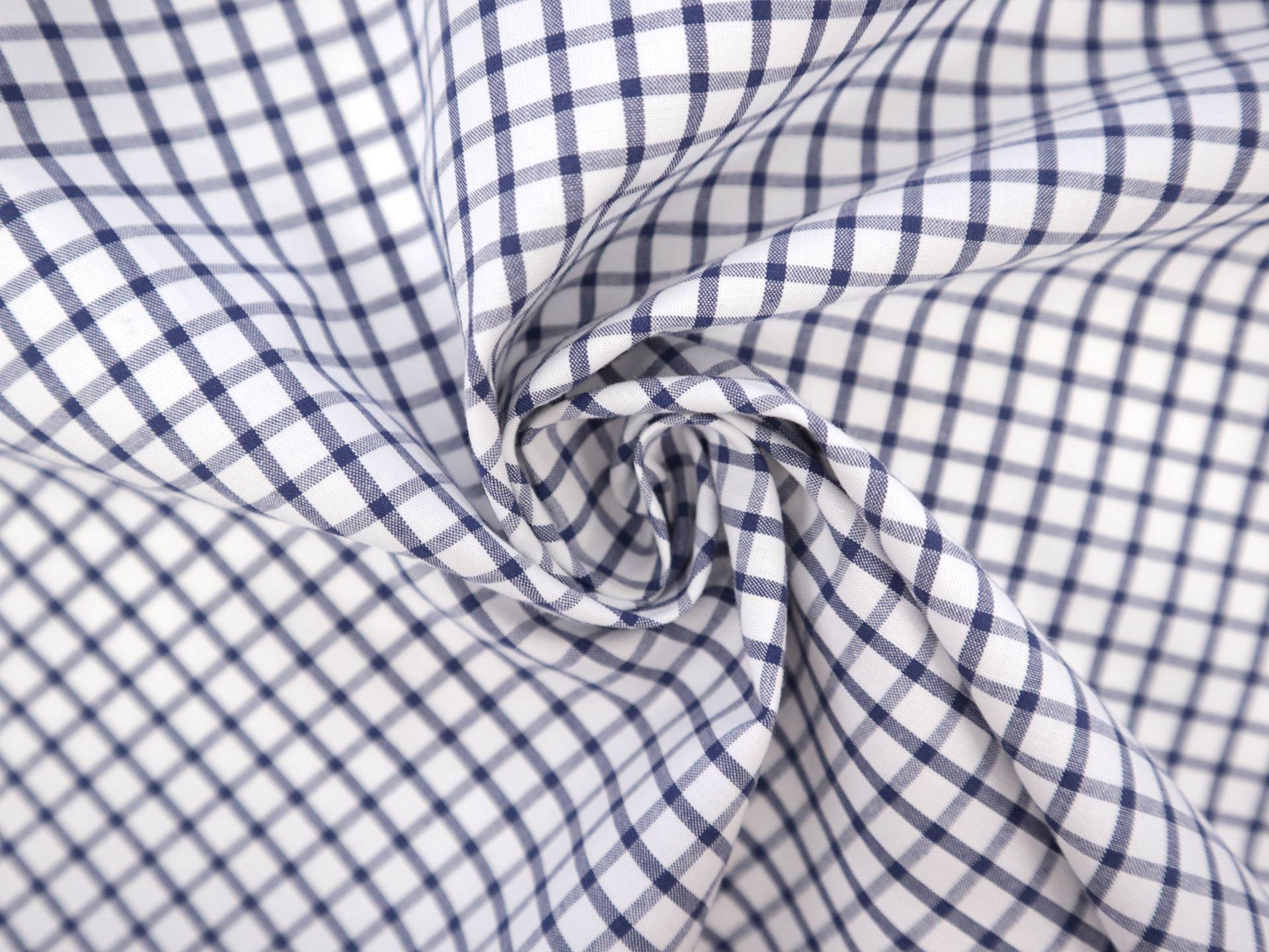 Cotton Check Shirting in Navy & White