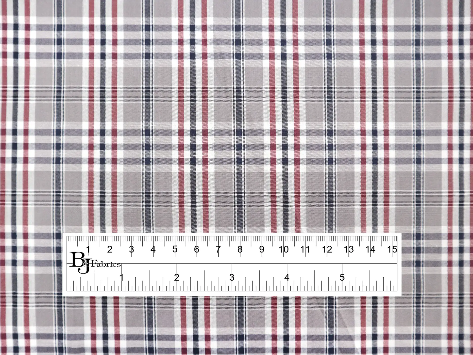 Cotton Plaid Shirting in Grey, Black and Red