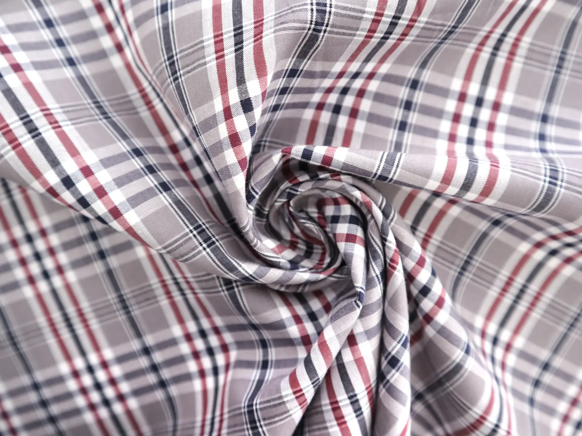 Cotton Plaid Shirting in Grey, Black and Red