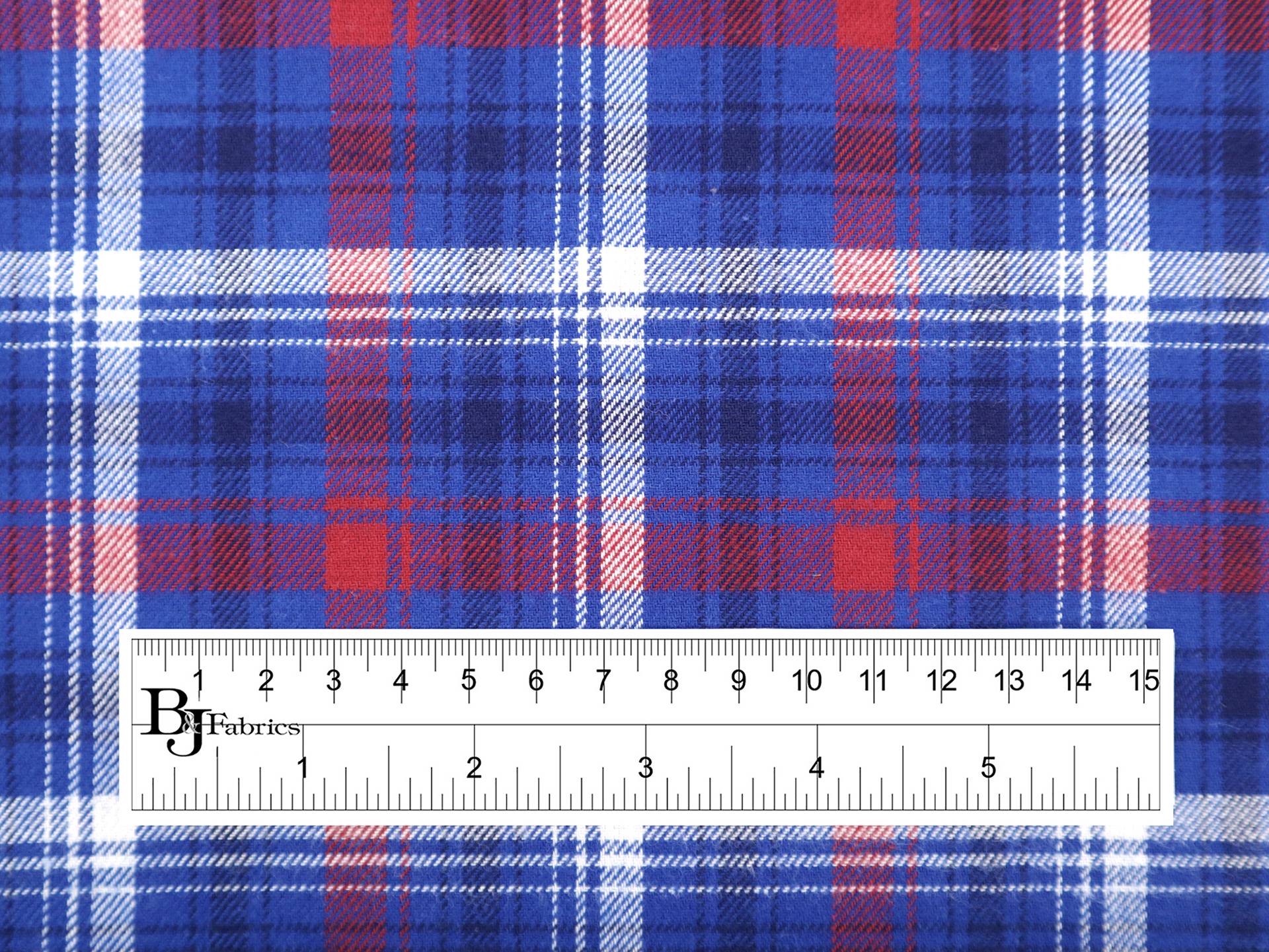 Cotton Flannel Plaid in Blue, Red & White