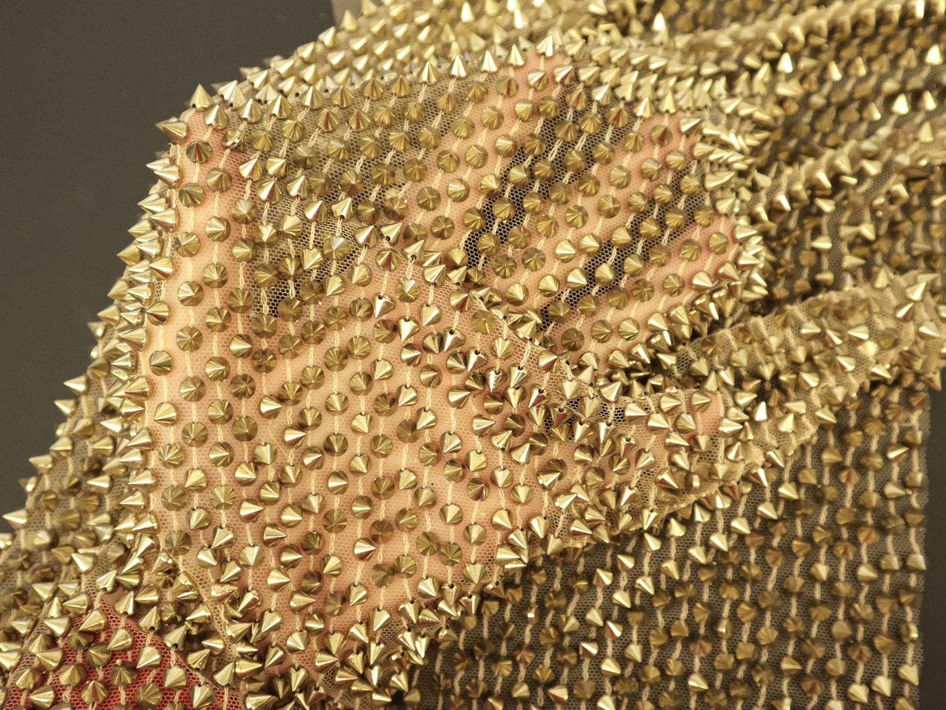 Novelty Beaded Tulle with Spikes in Gold