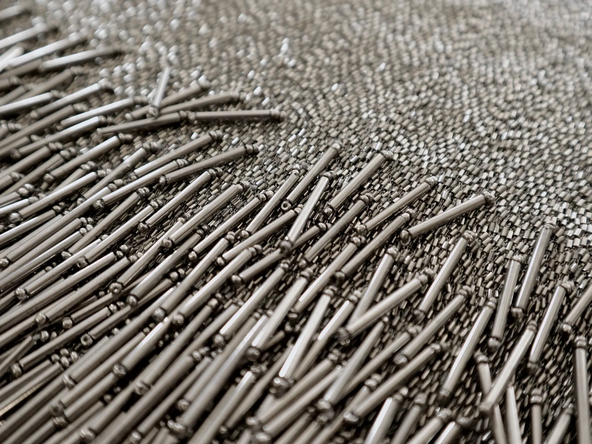Novelty Bugle Beads on Tulle in Gunmetal