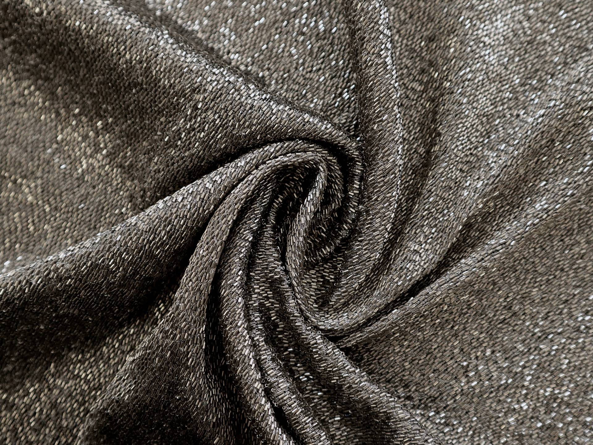 Novelty Bugle Beads on Tulle in Gunmetal