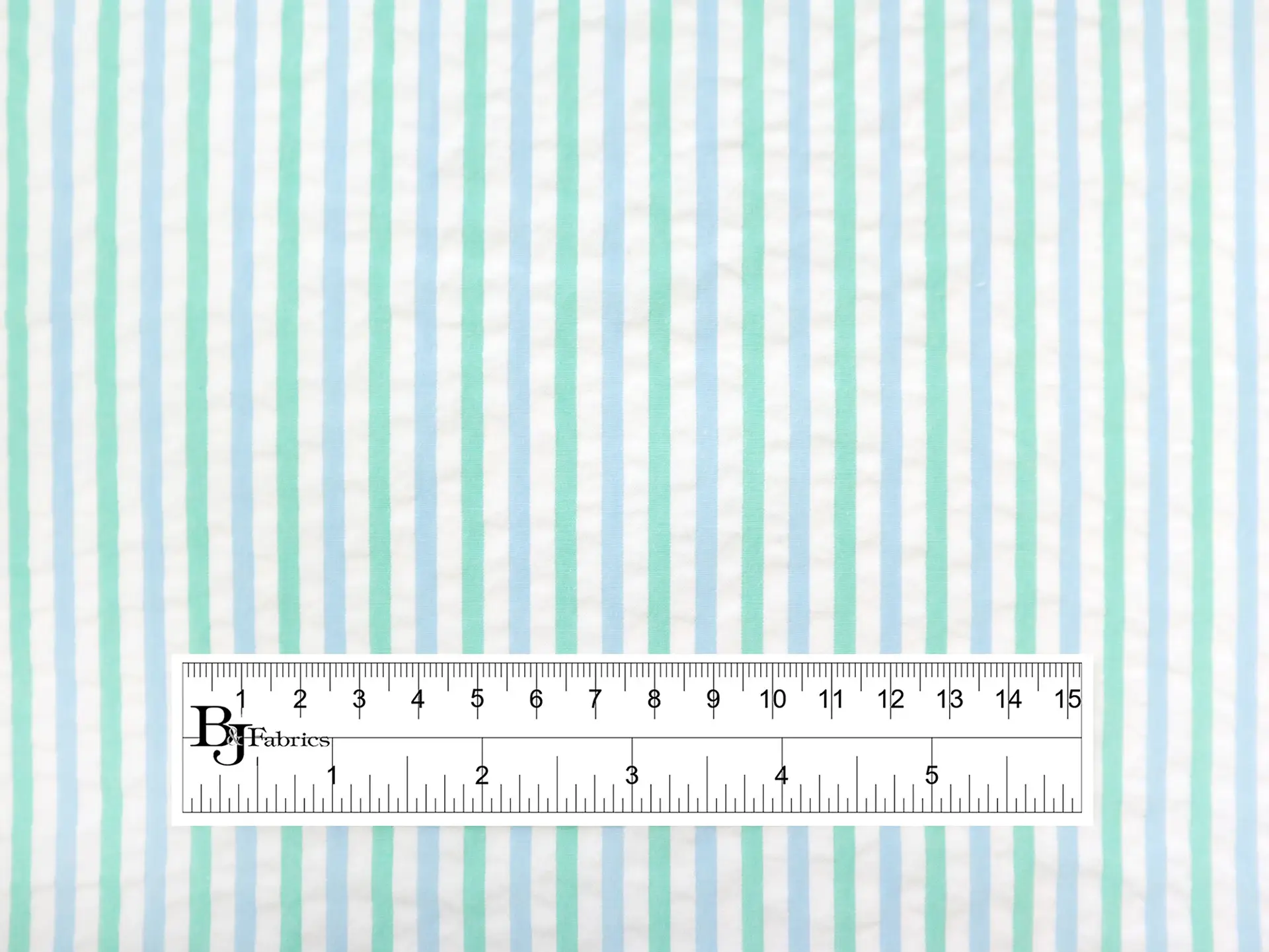 Cotton Seersucker in Blue Ivory and Mint