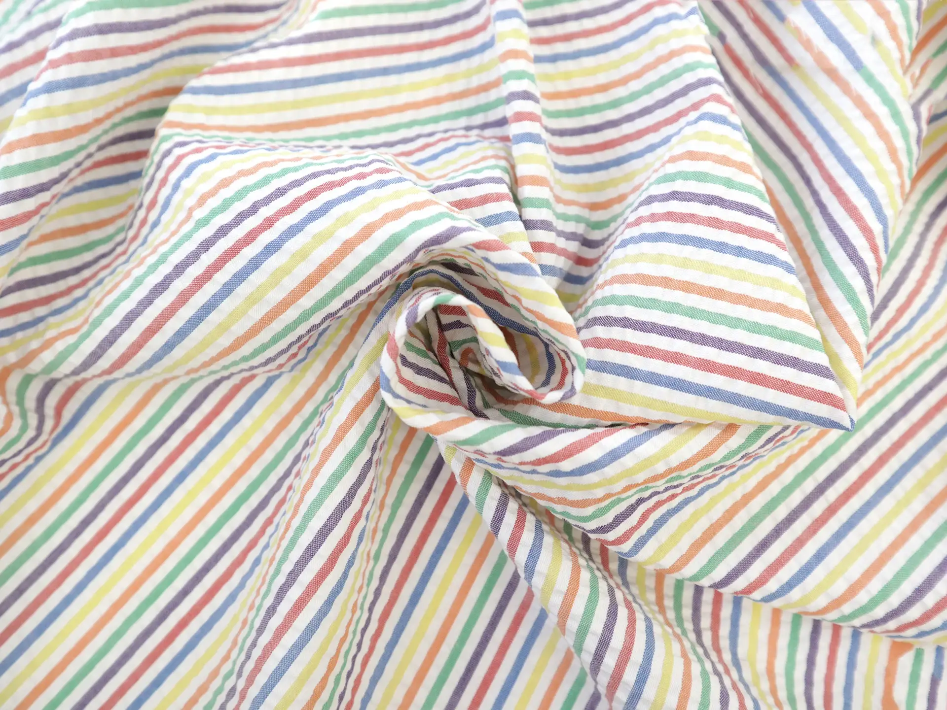 Poly Cotton Seersucker Stripe in Multi
