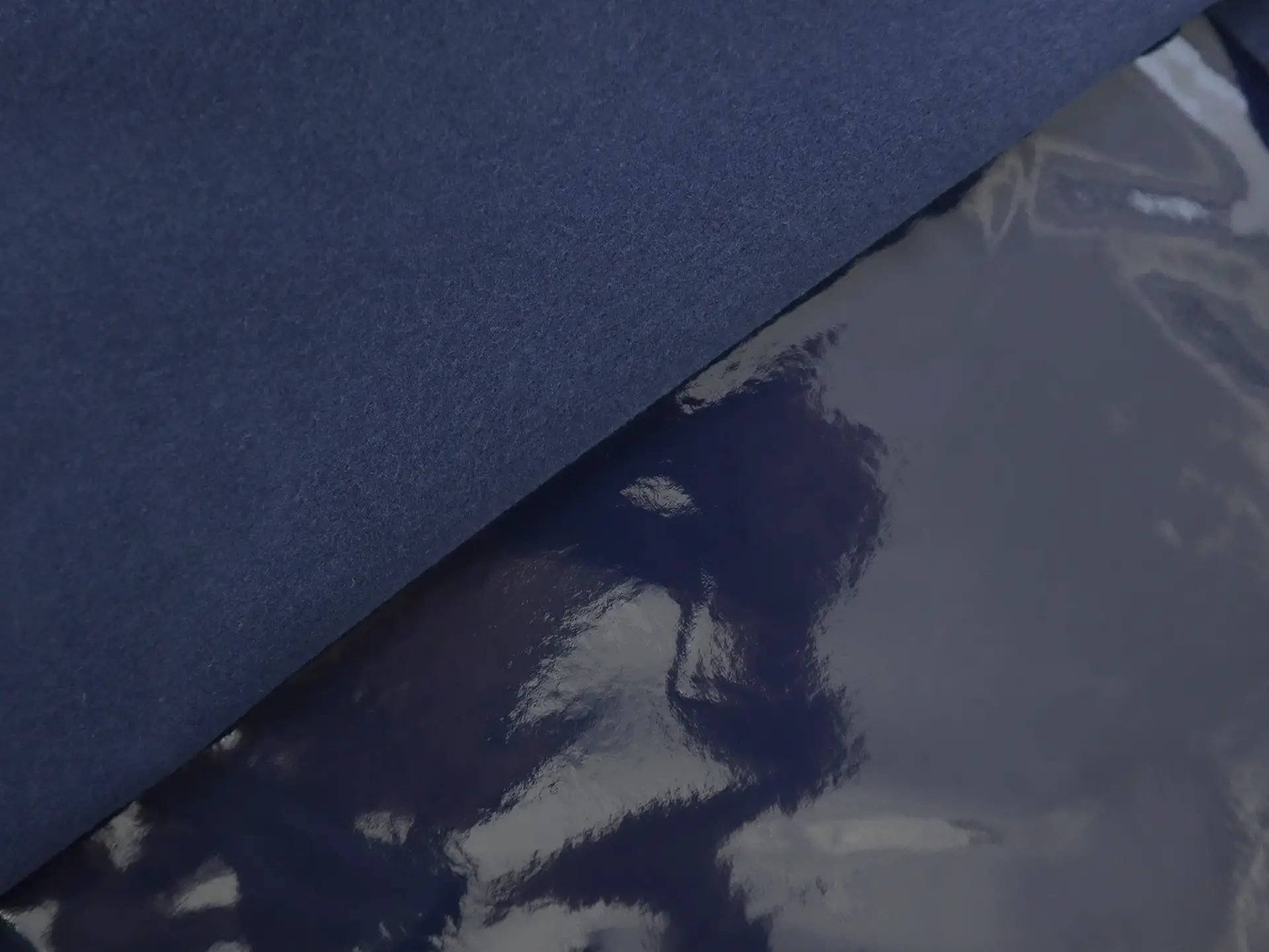 Fleece Knit Backed Wet Look Vinyl in Marine