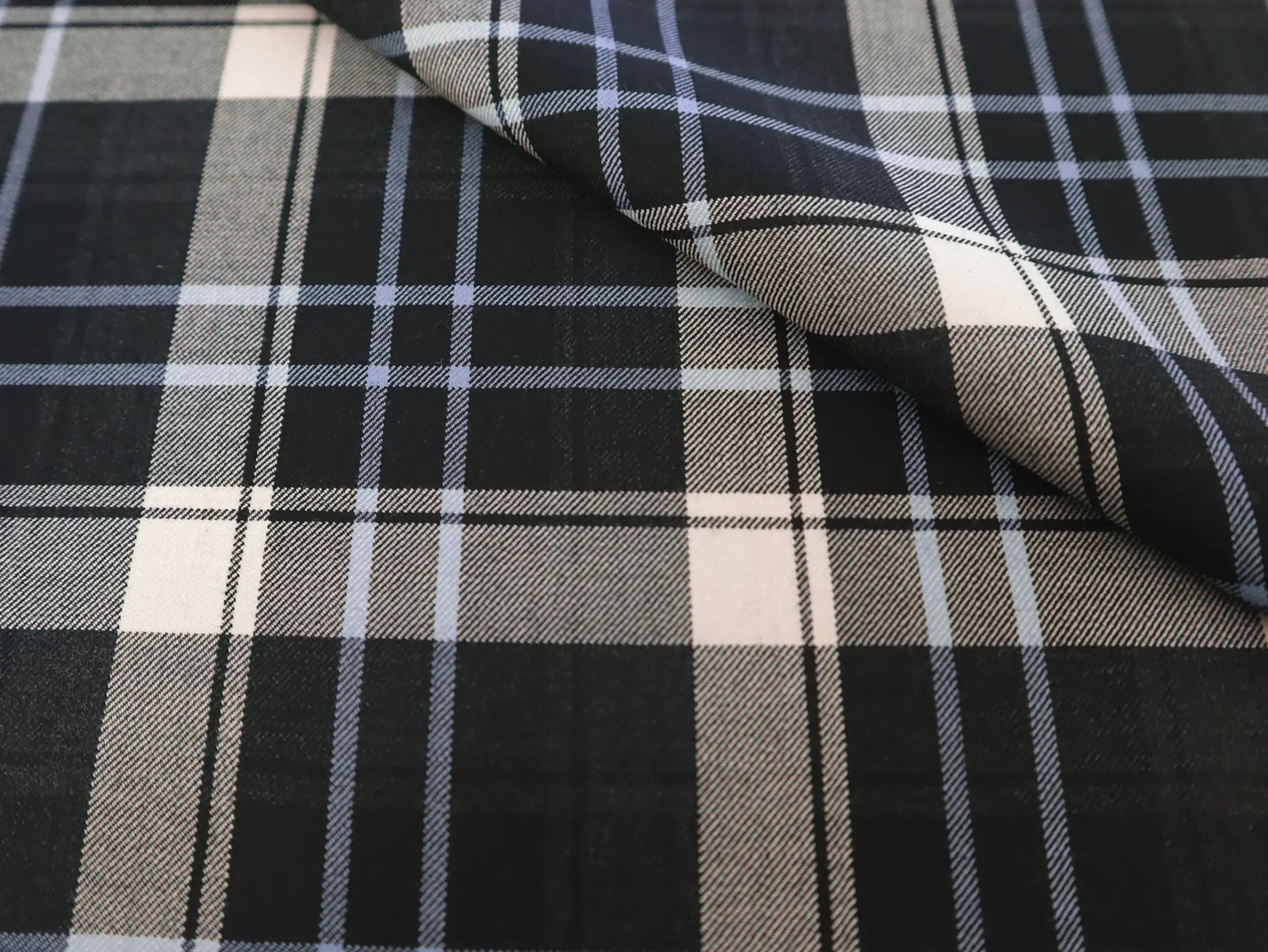 Italian Super 150's Wool Plaid Suiting in Charcoal Powder Blue