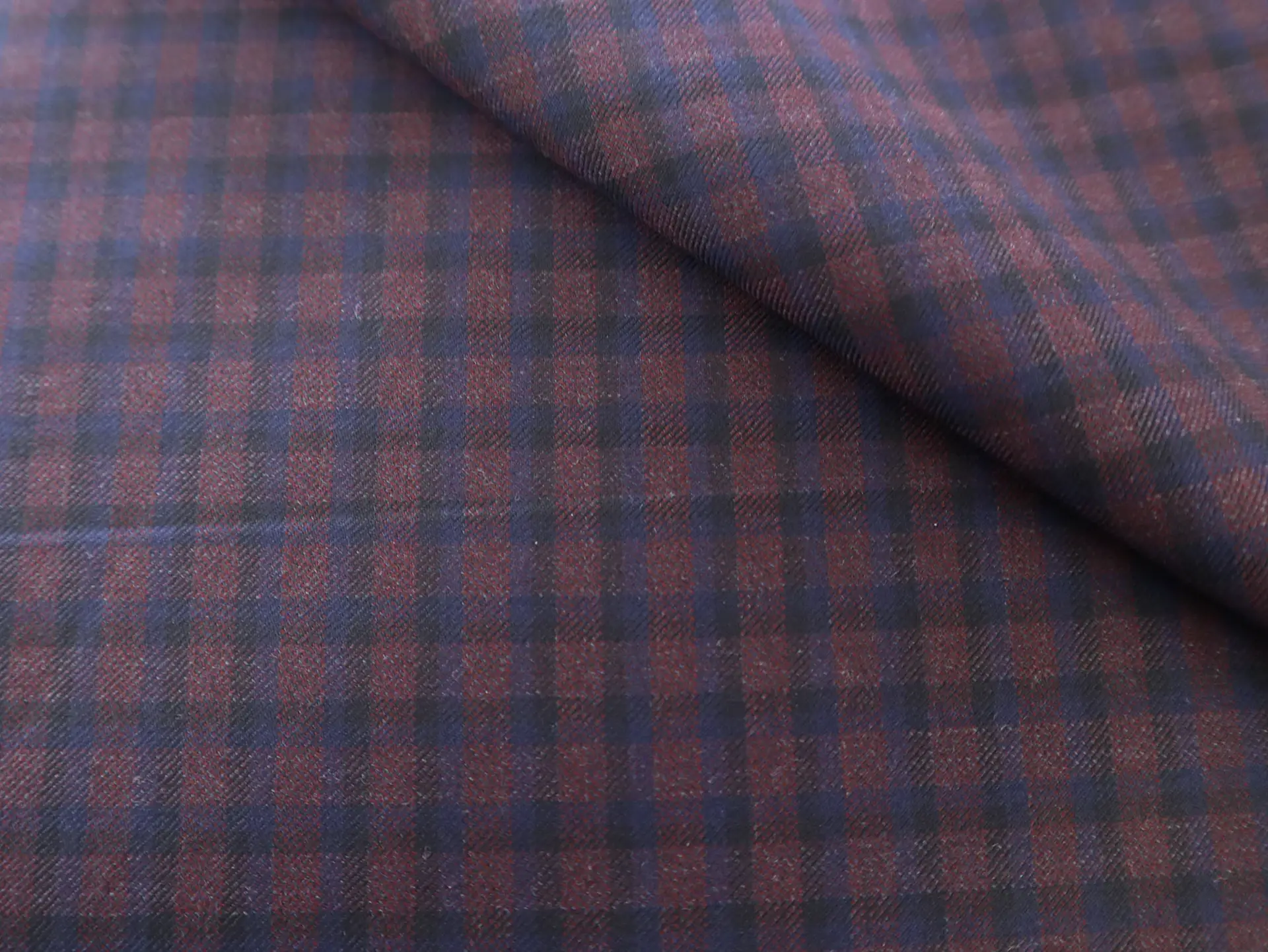 Wool Check Suiting in Navy & Wine