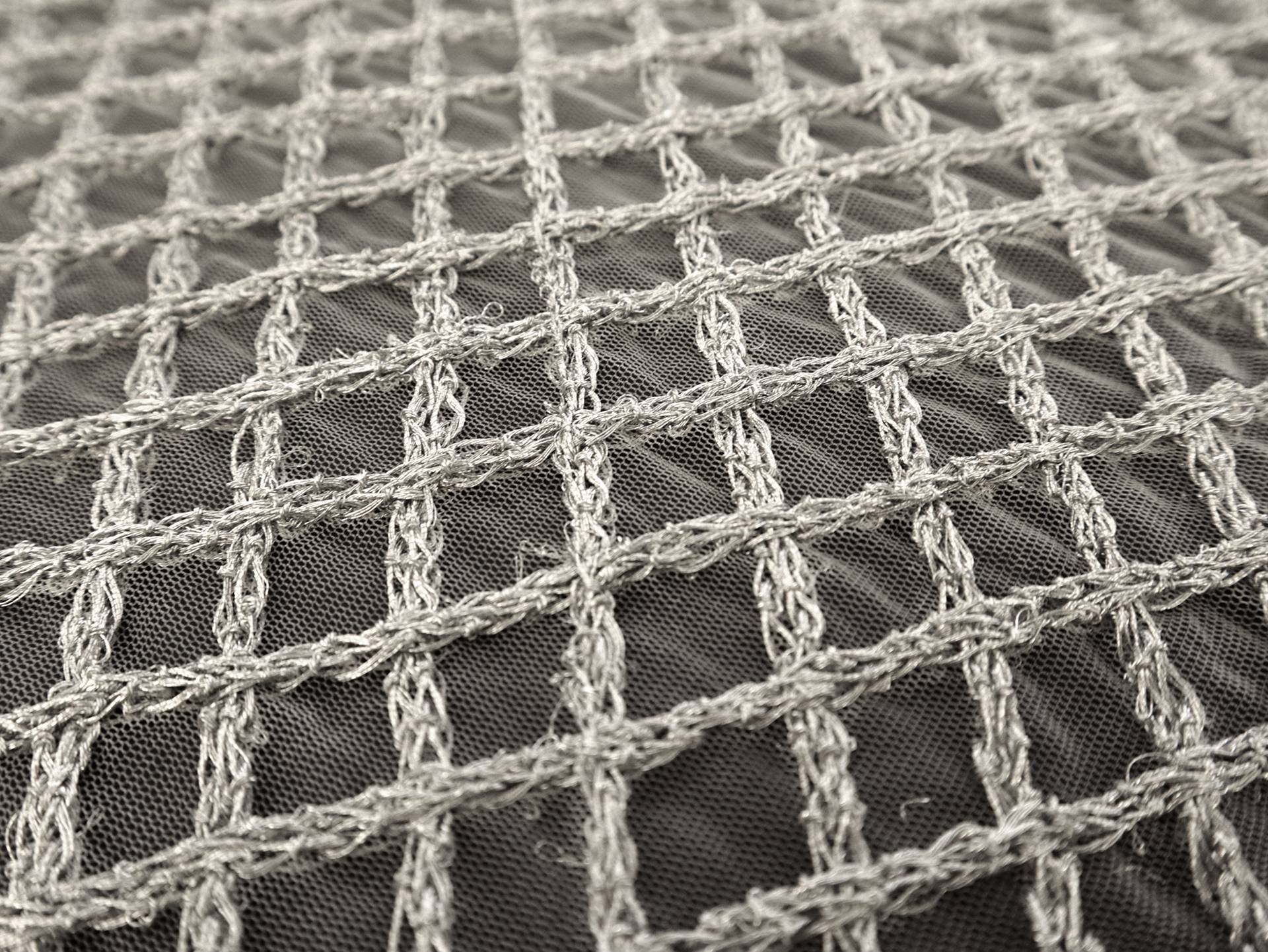 Novelty Metallic Braided Diamond Embroidered Tulle in Silver