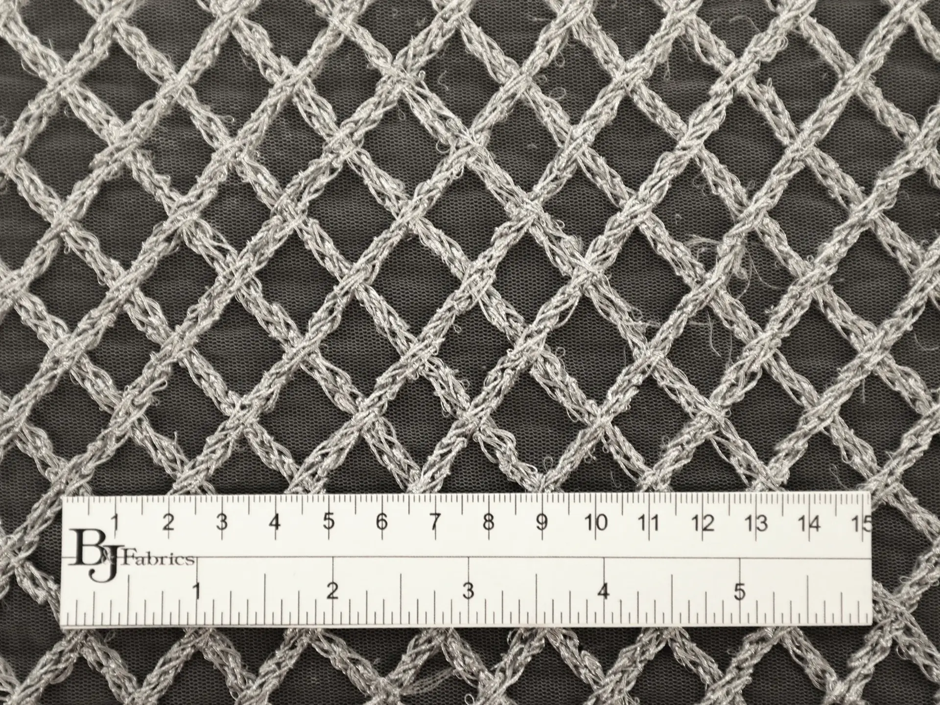 Novelty Metallic Braided Diamond Embroidered Tulle in Silver