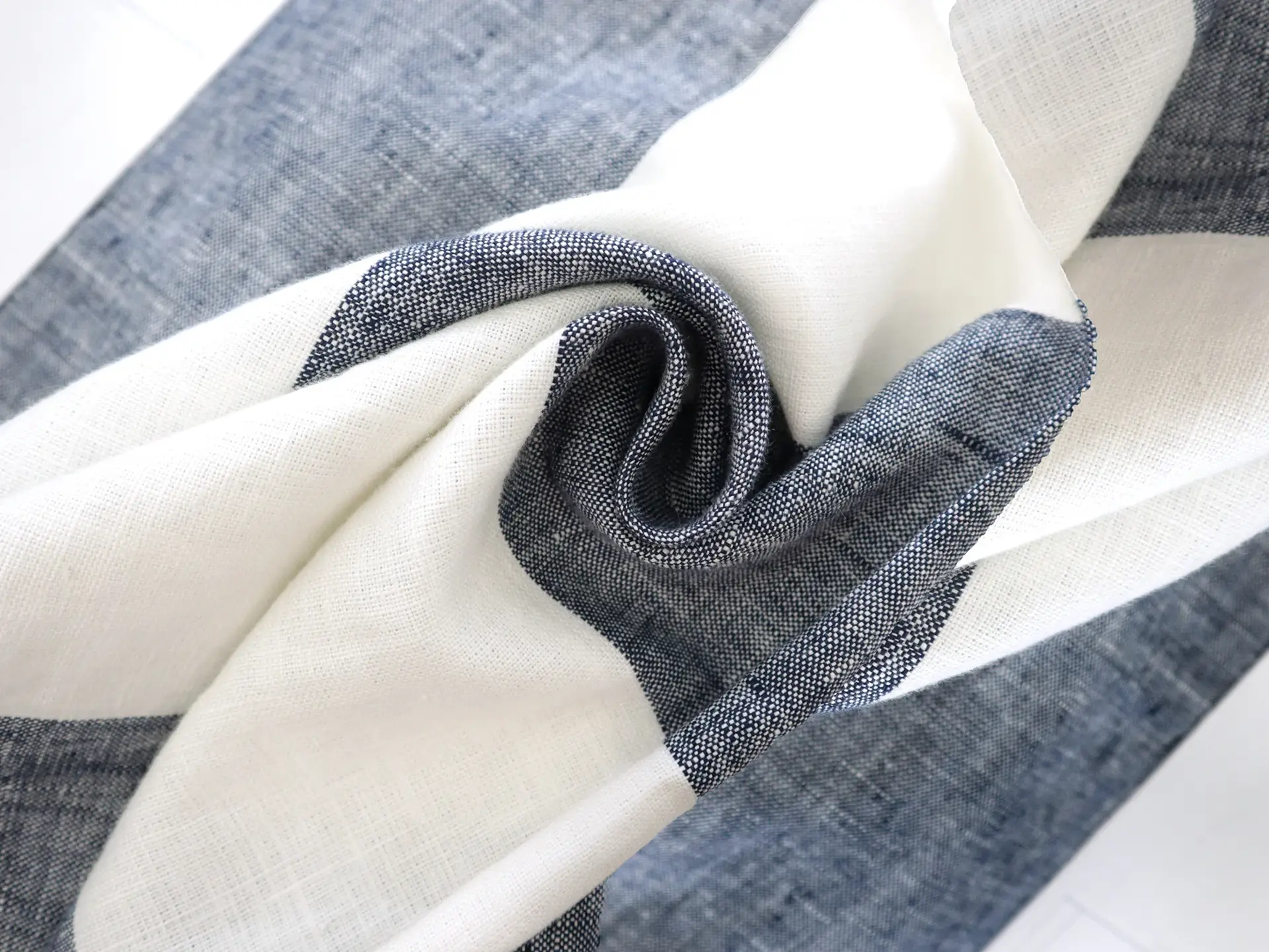 Linen Upholstery Stripe Indigo & Ivory