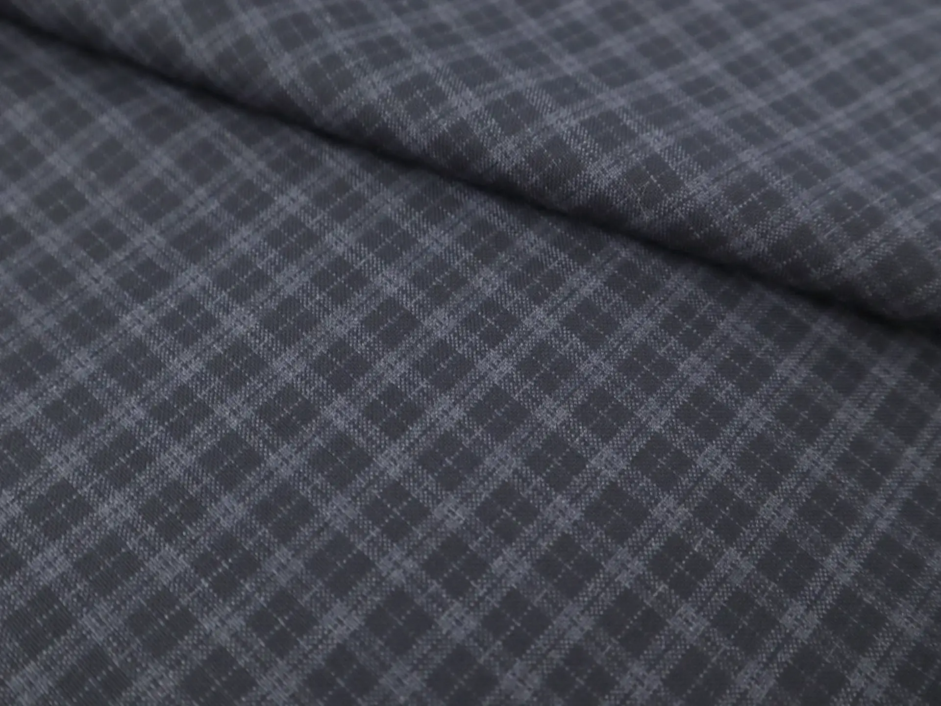 Italian Kiton Wool Mini Plaid Suiting in Dark Navy