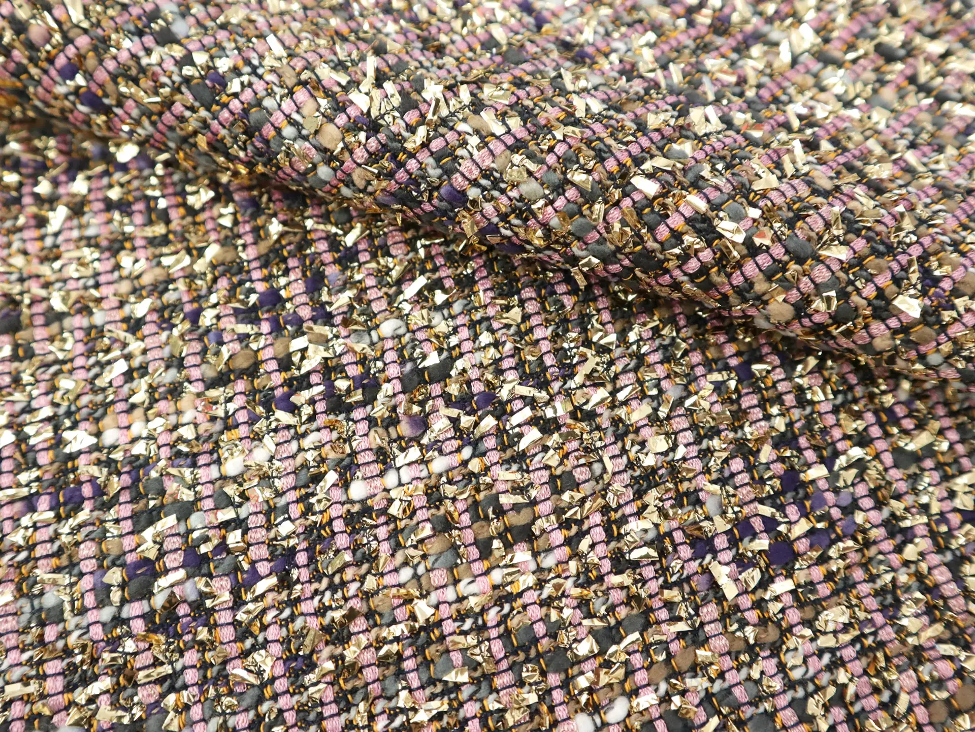Couture Metallic Viscose Blend Tweed in Pink & Gold