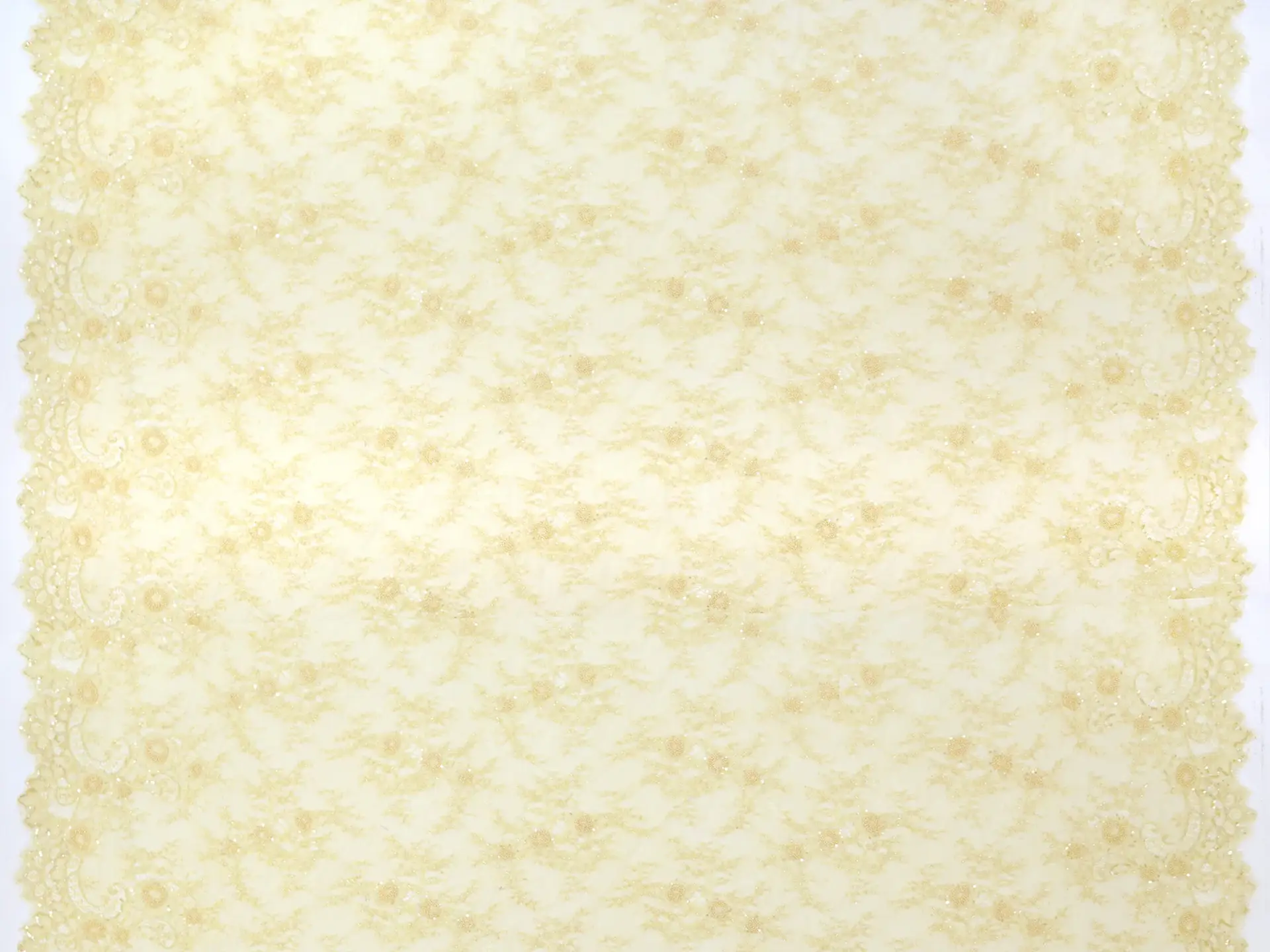Beaded Chantilly Lace with Botanical Motif in Citron
