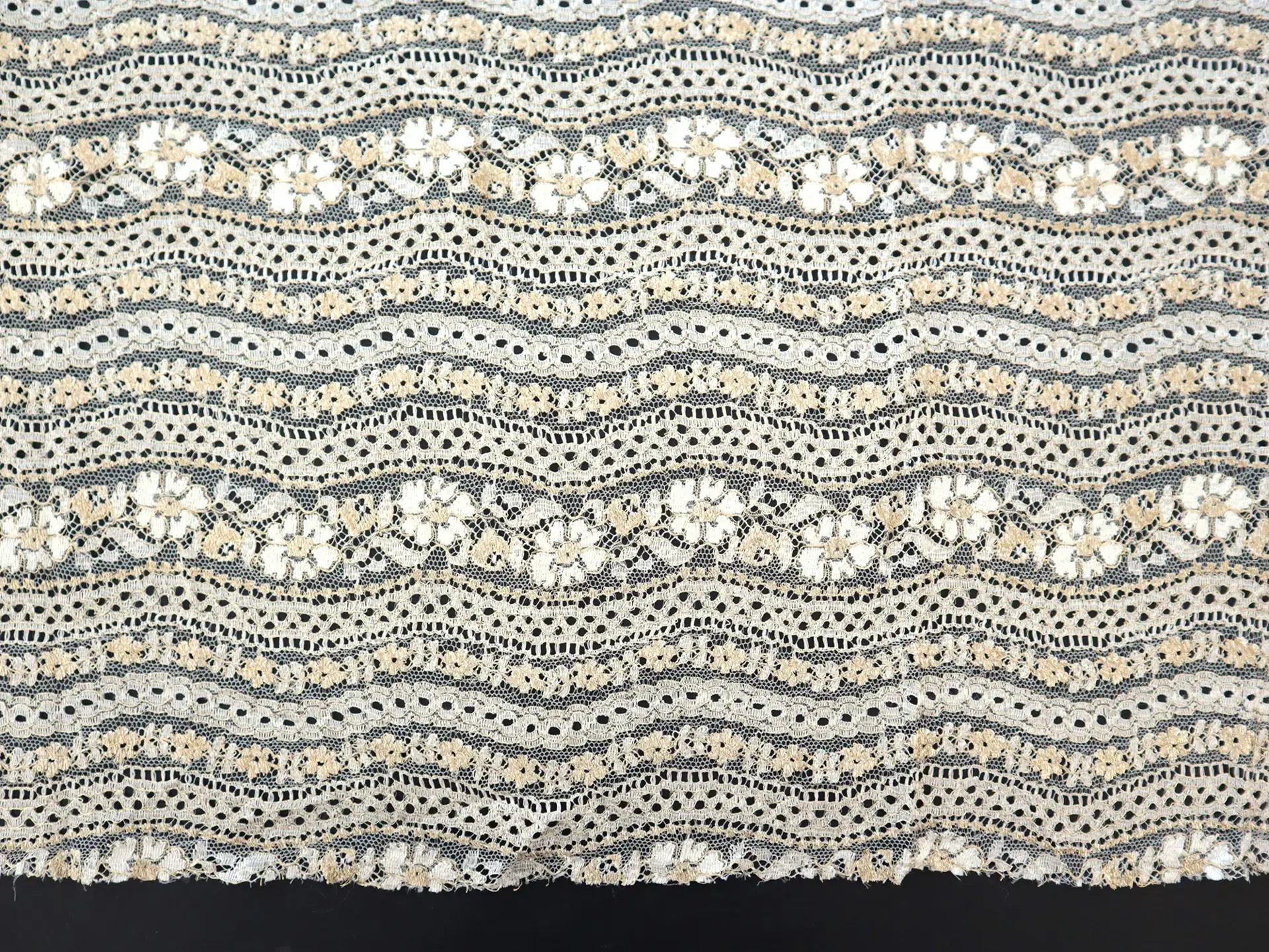 Metallic Lace with Floral Stripe Pattern in Silver & Gold