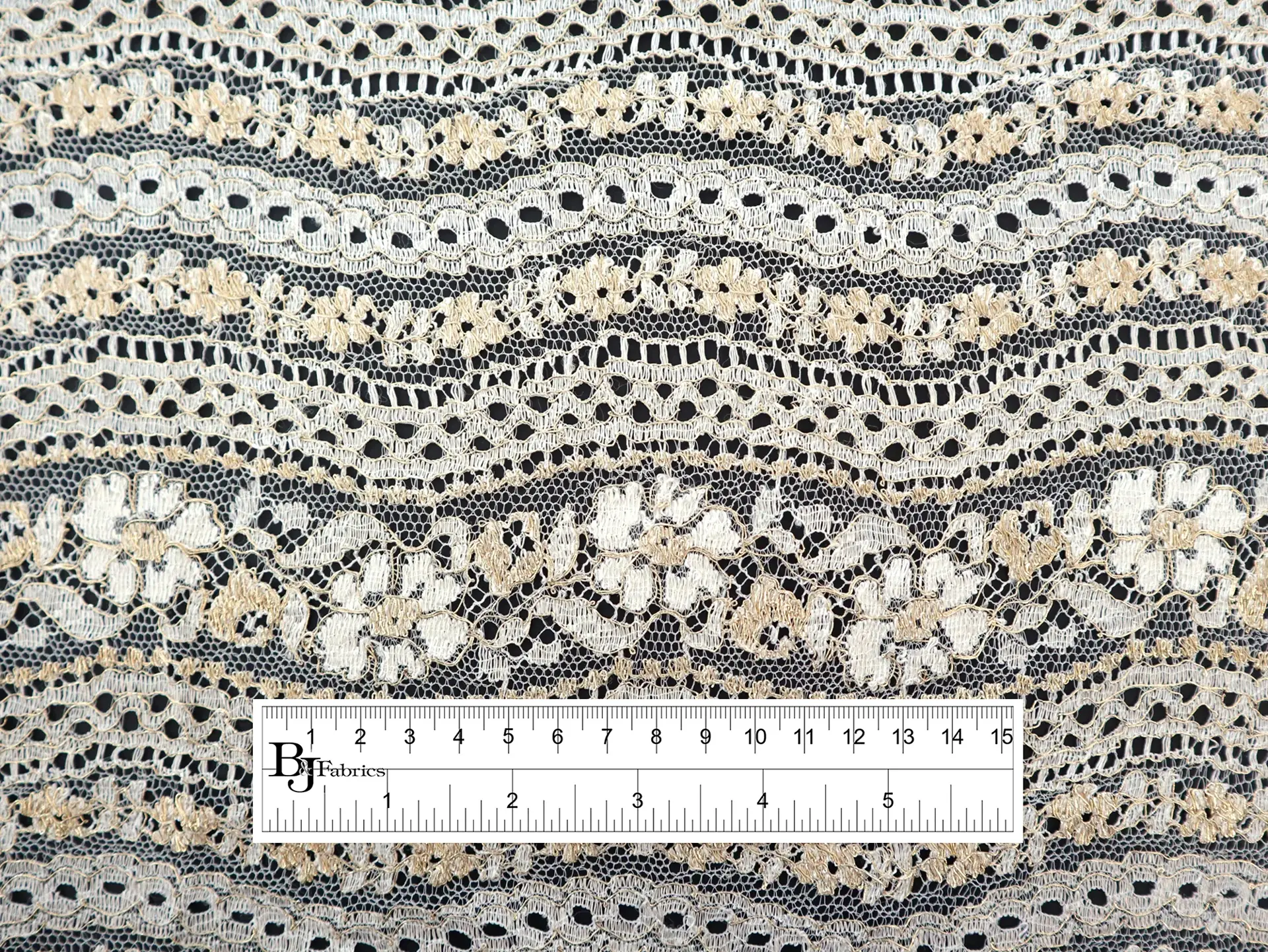 Metallic Lace with Floral Stripe Pattern in Silver & Gold