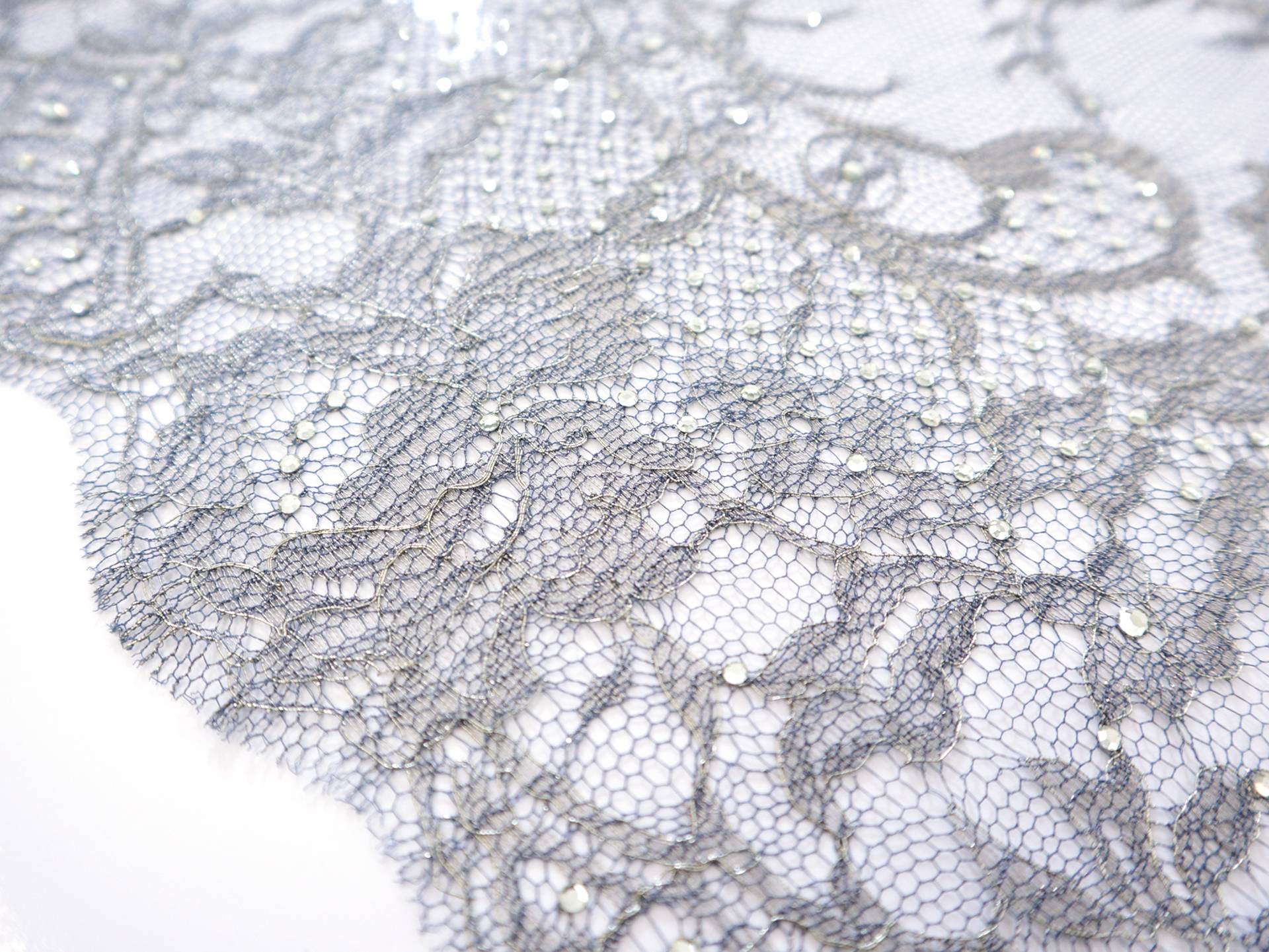 Metallic Chantilly Lace with Floral Filigree in Gold and Teal