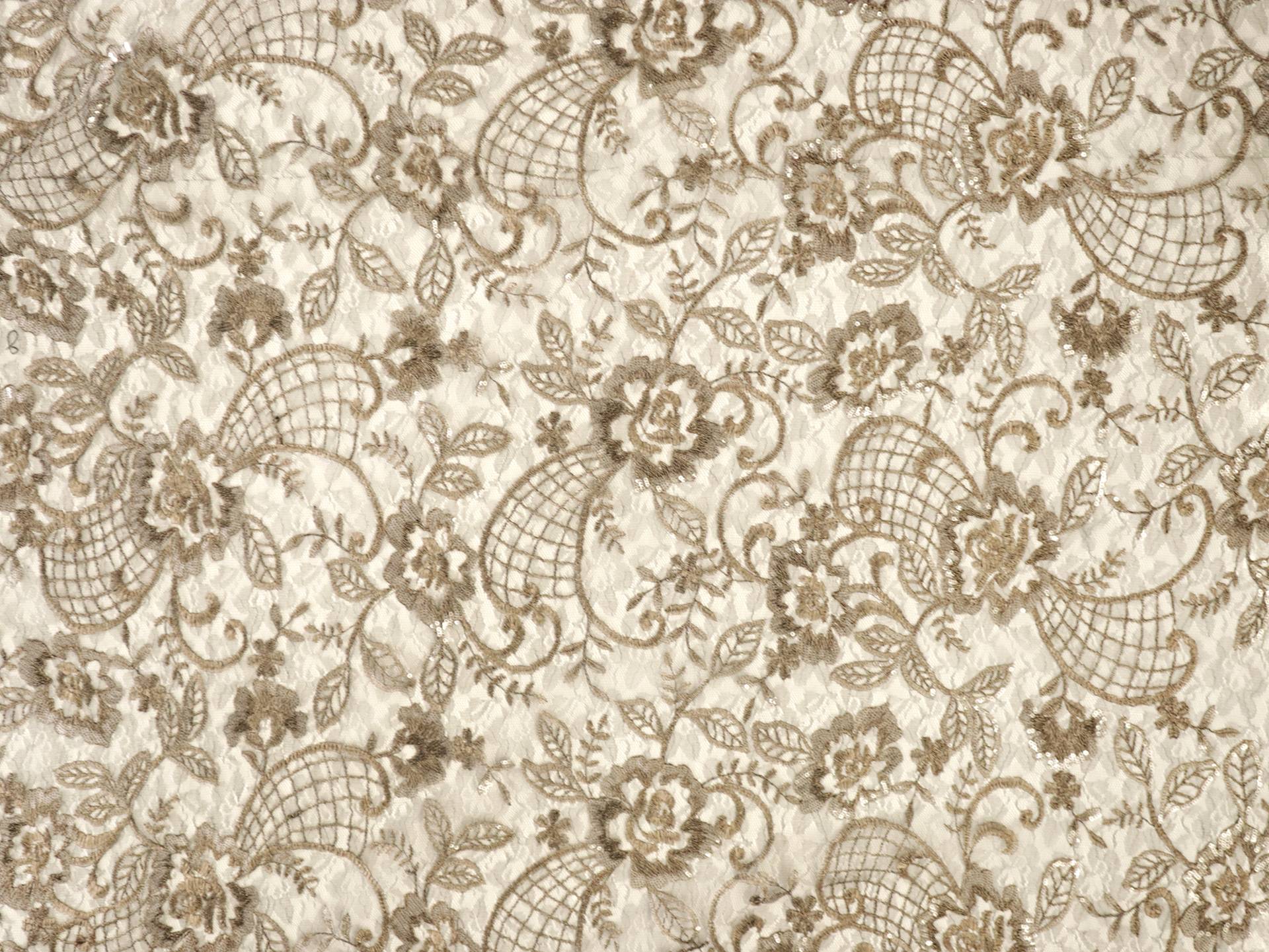Embroidered Tulle with Floral Pattern in Antique Gold